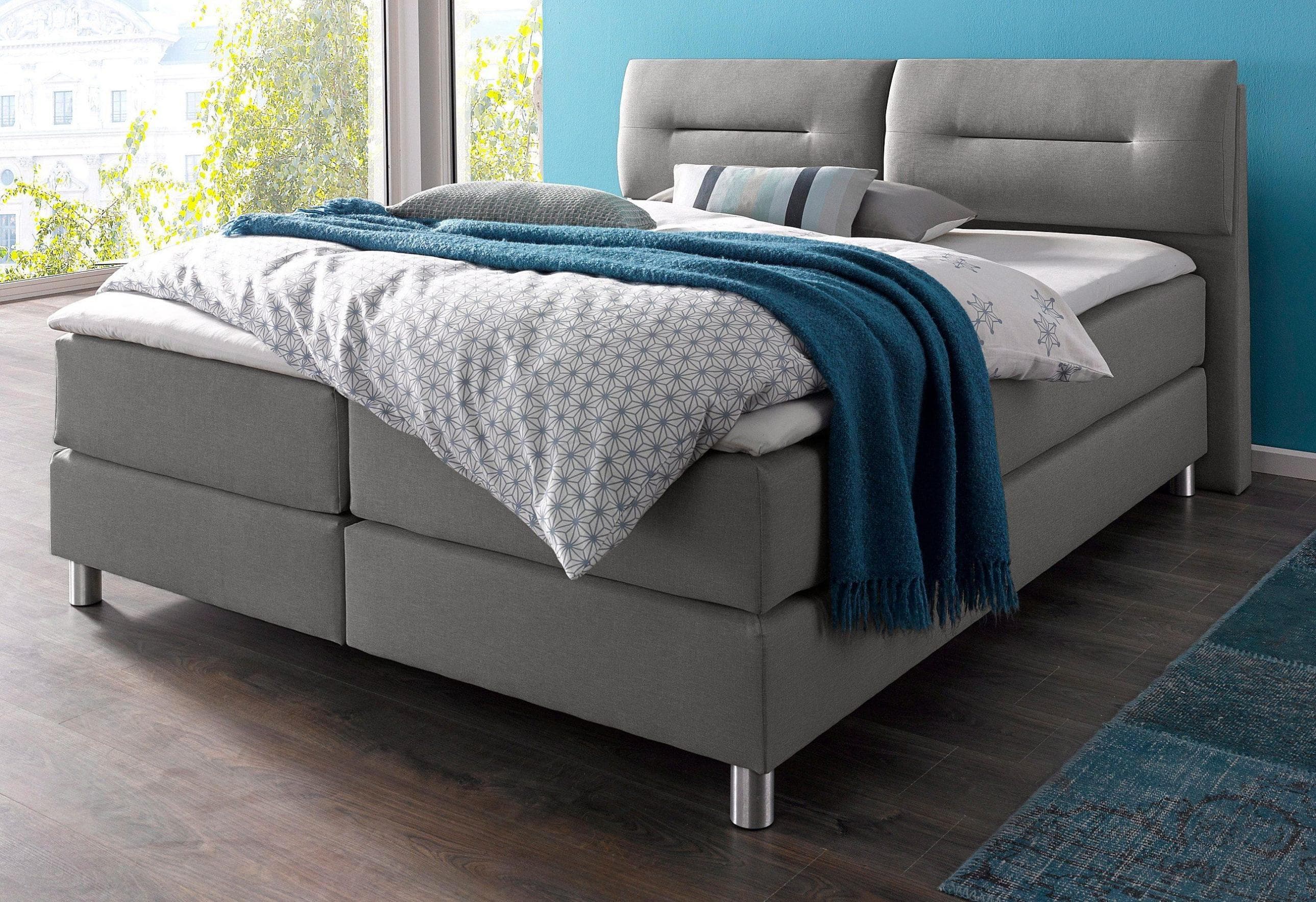 Boxspringbett MAINTAL hellgrau mit 7-Zonen-Matratze und Topper