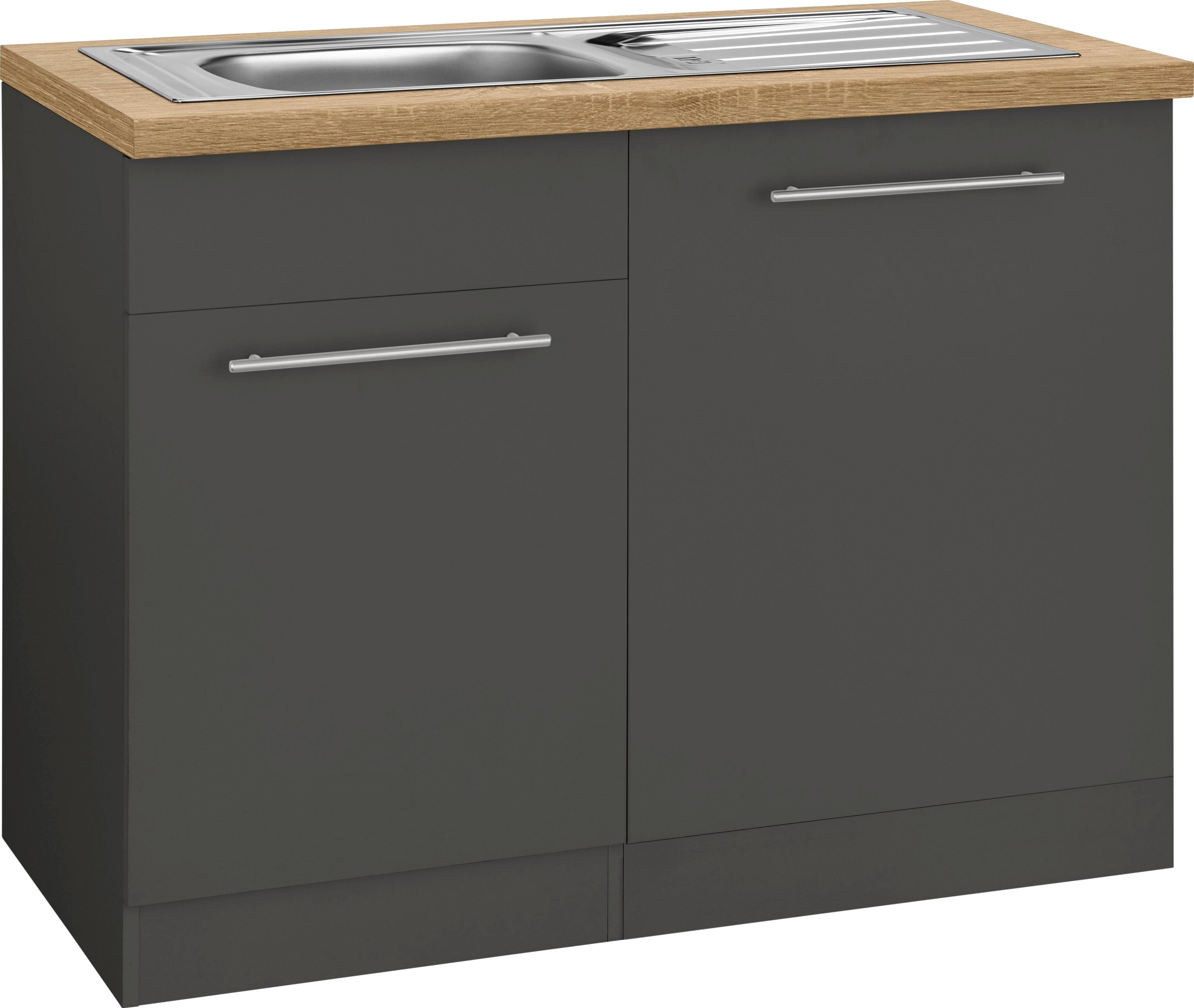 Wiho Küchen Spülenschrank Unna Anthrazit mit Spüle und Geschirrspülerblende