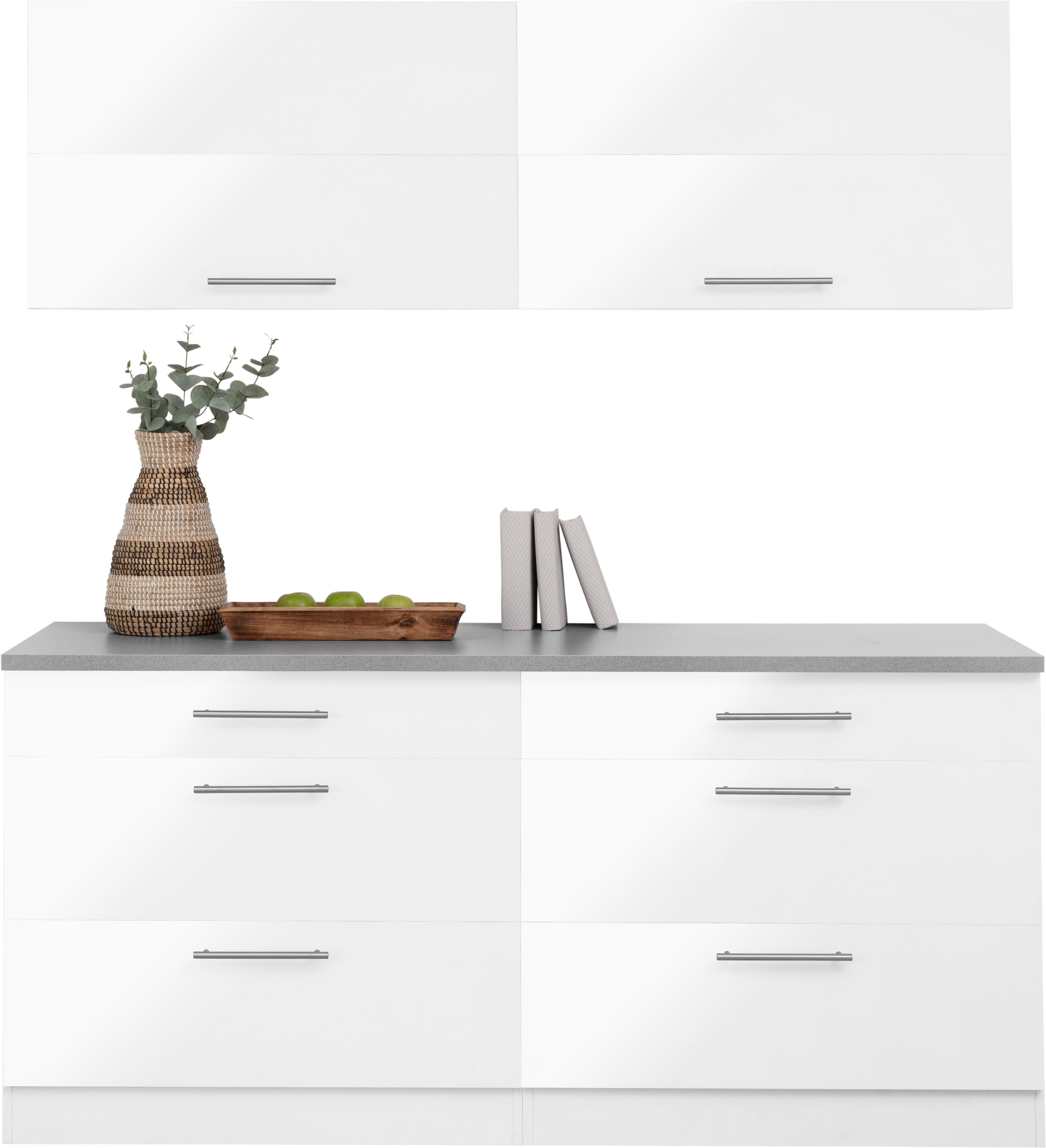 Wiho-Küchen Cali Küche Weiß Hochglanz Weiß Korpus Canvas Grau Arbeitsplatte 180x60 cm