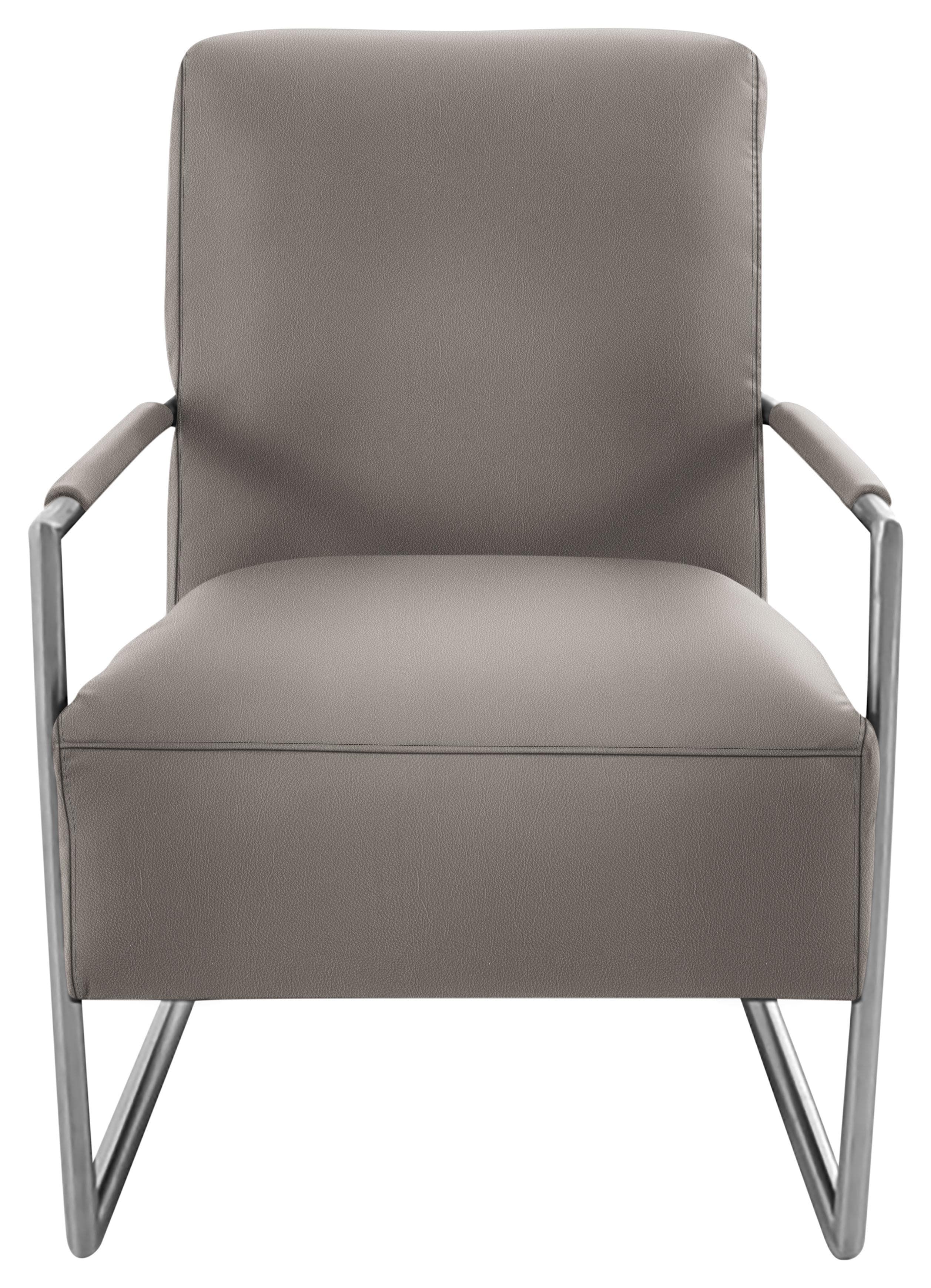 K+W Cocktailsessel Grau mit bezogenen Armlehnen Edelstahloptik