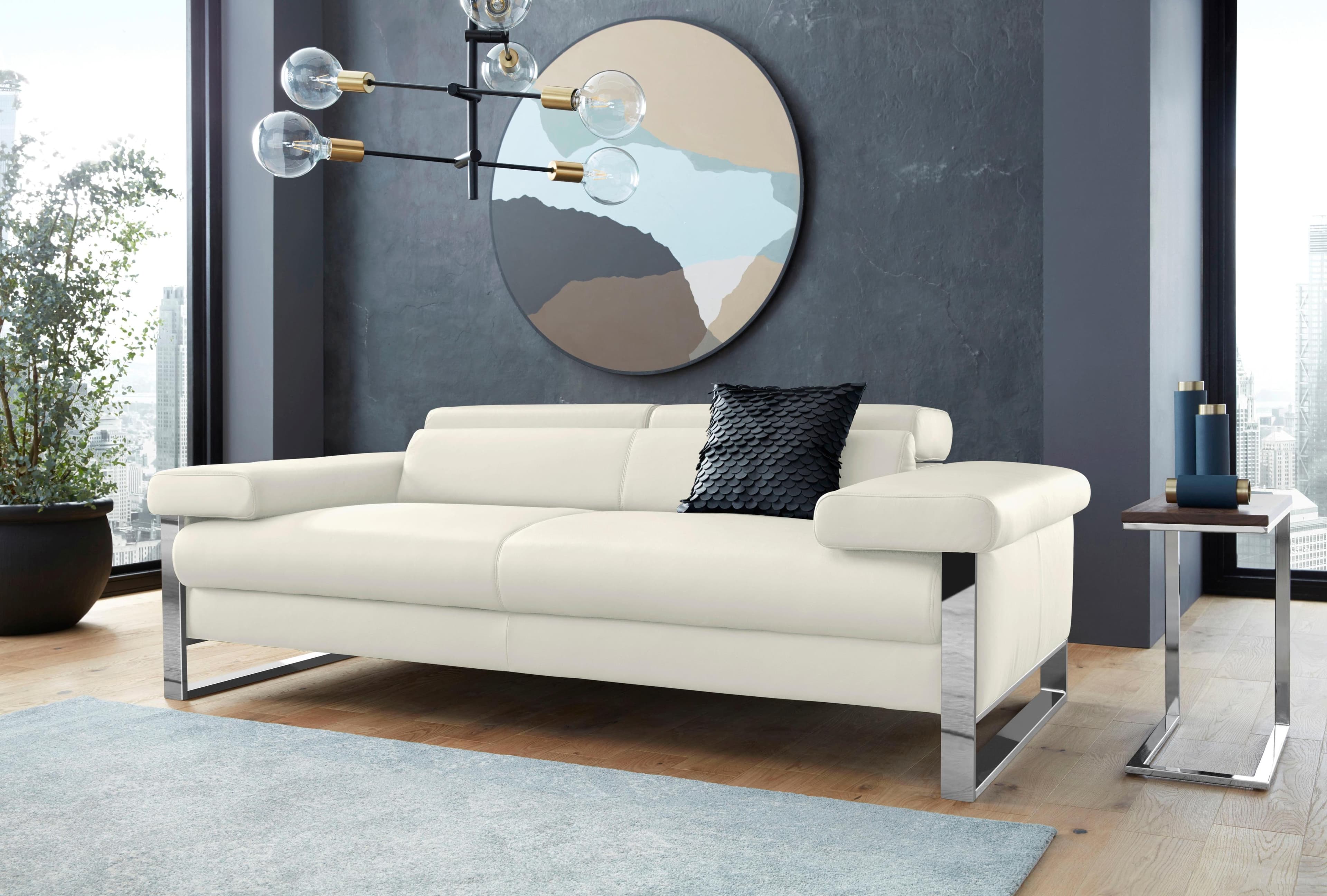 W.SCHILLIG finn 2-Sitzer Sofa Weiß Motorisch Leder