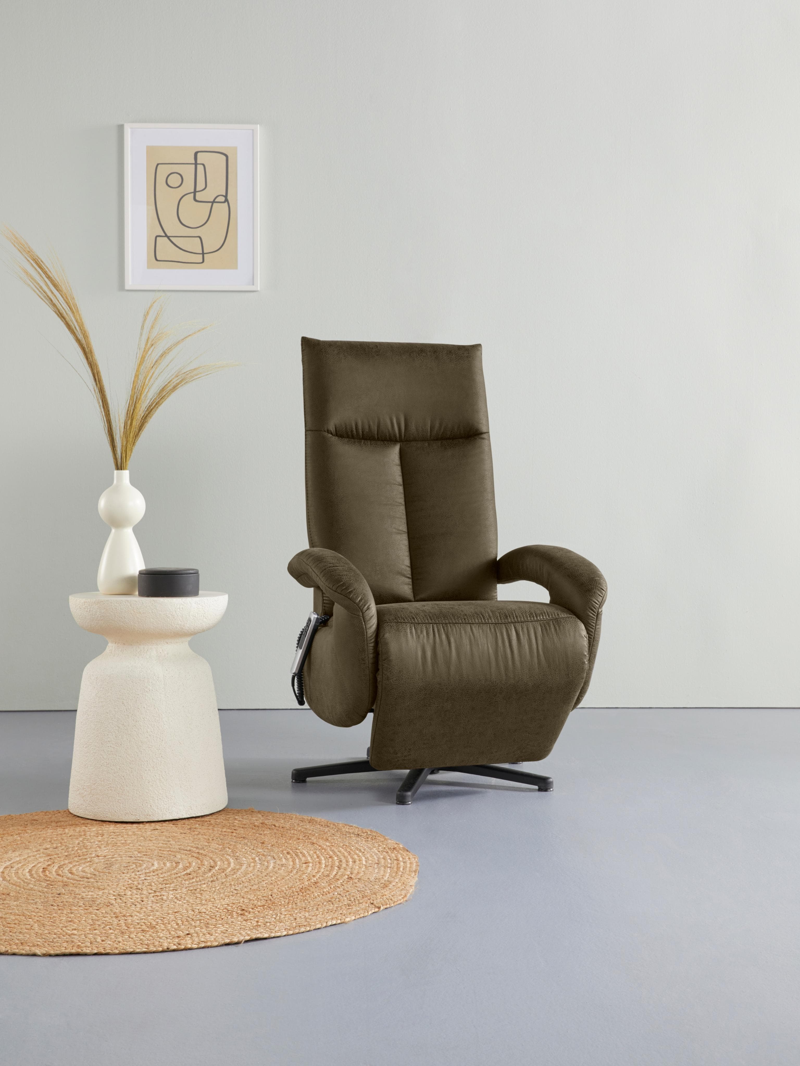 SIT & MORE Tycoon TV-Sessel Olivgrün Elektrisch Verstellbar Microfaser