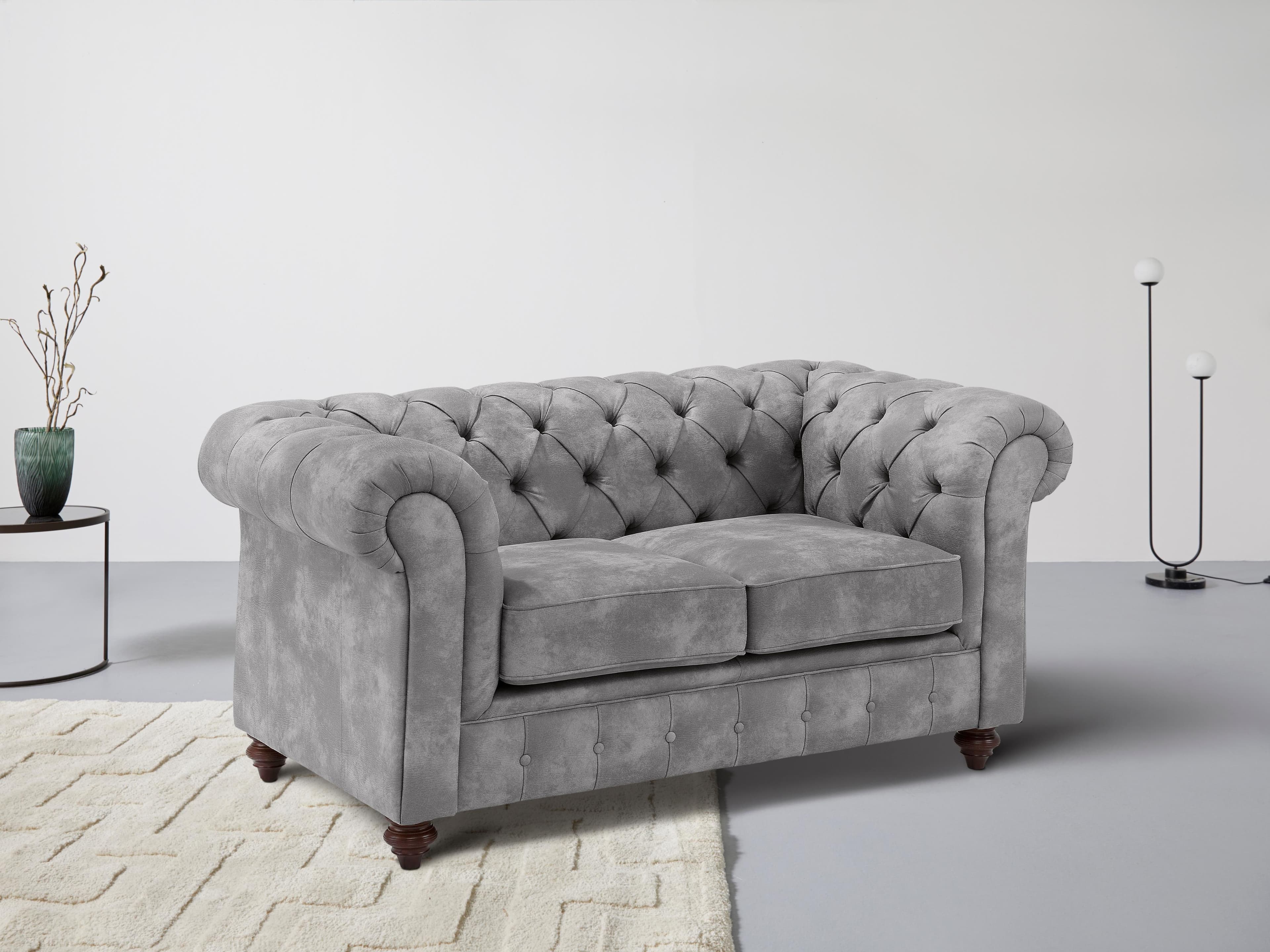 HOME AFFAIRE Chesterfield 2-Sitzer Sofa Hellgrau Klassisch