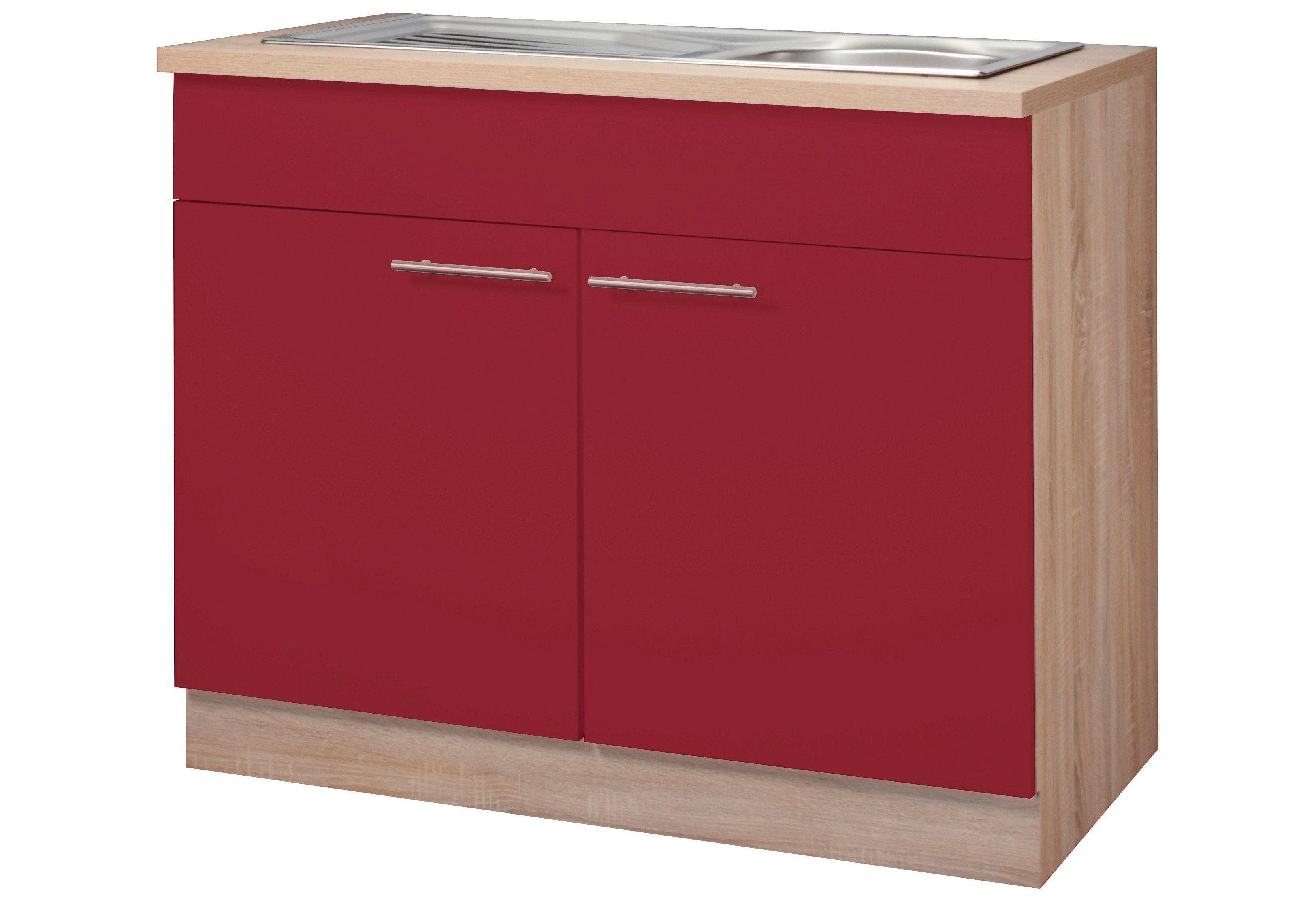 Wiho-Küchen Spülenschrank Montana Burgund Sonoma Eiche