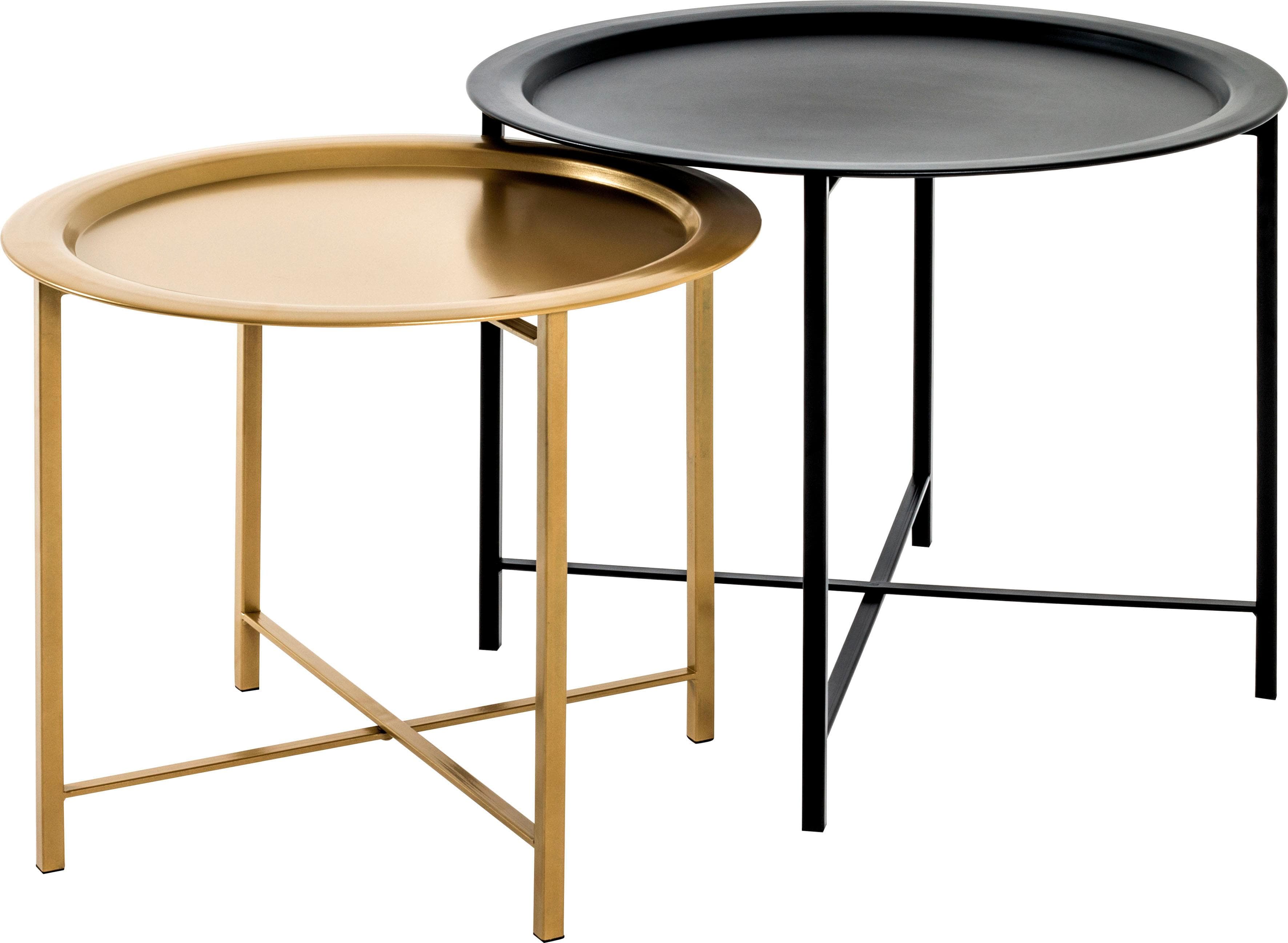 Buntes Couchtisch Set aus Holz (2er) in schwarz-gold