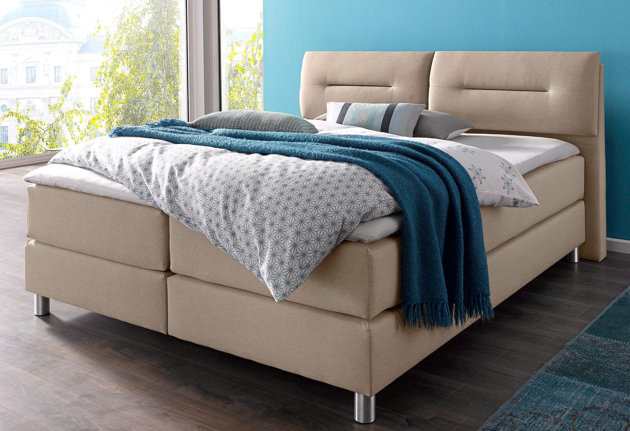 Boxspringbett MAINTAL Beige 7-Zonen-Tonnentaschen-Federkernmatratze