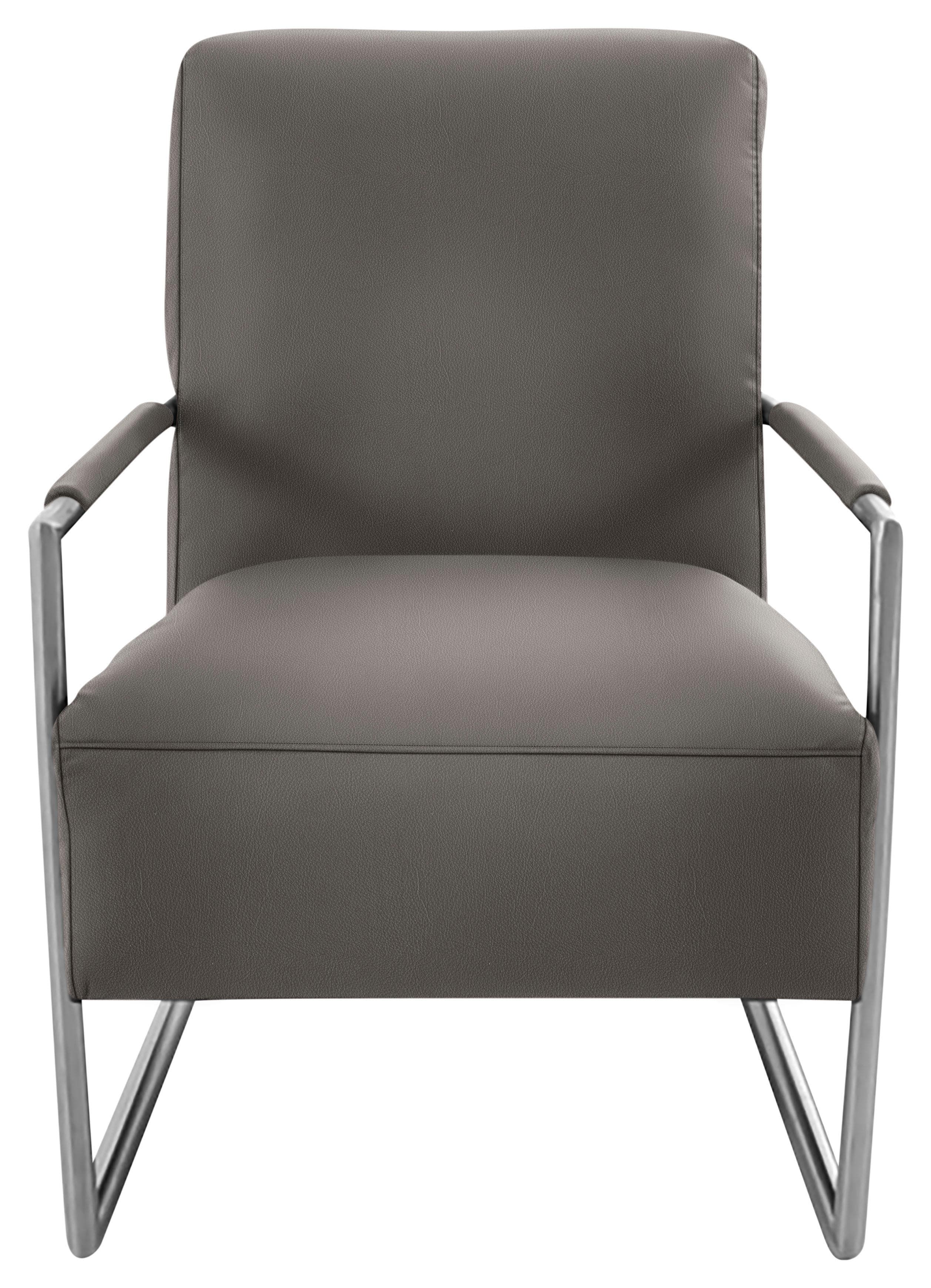K+W Cocktailsessel Grau Leder Edelstahloptik
