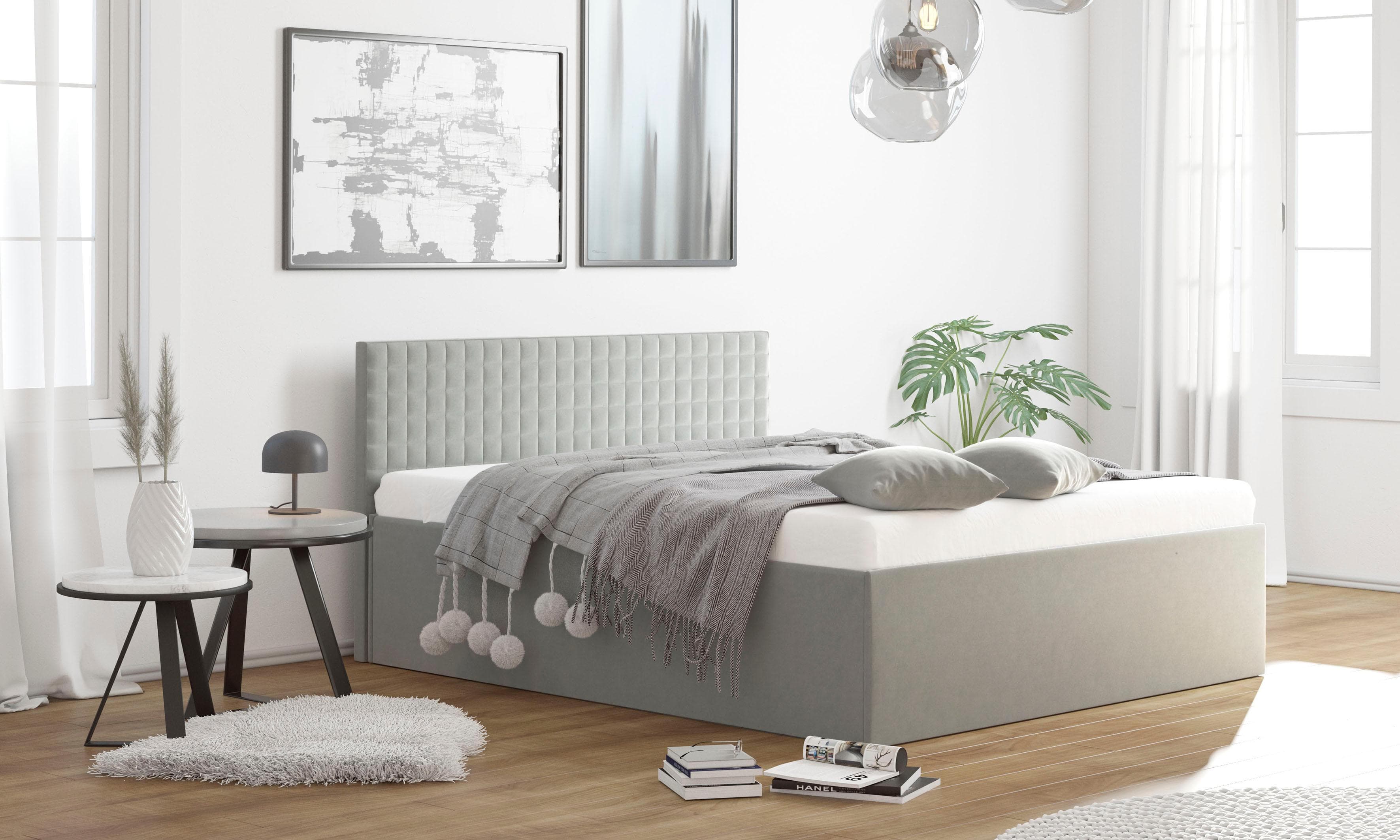 Westfalia Schlafkomfort Polsterbett mit Bettkasten und Samtbezug