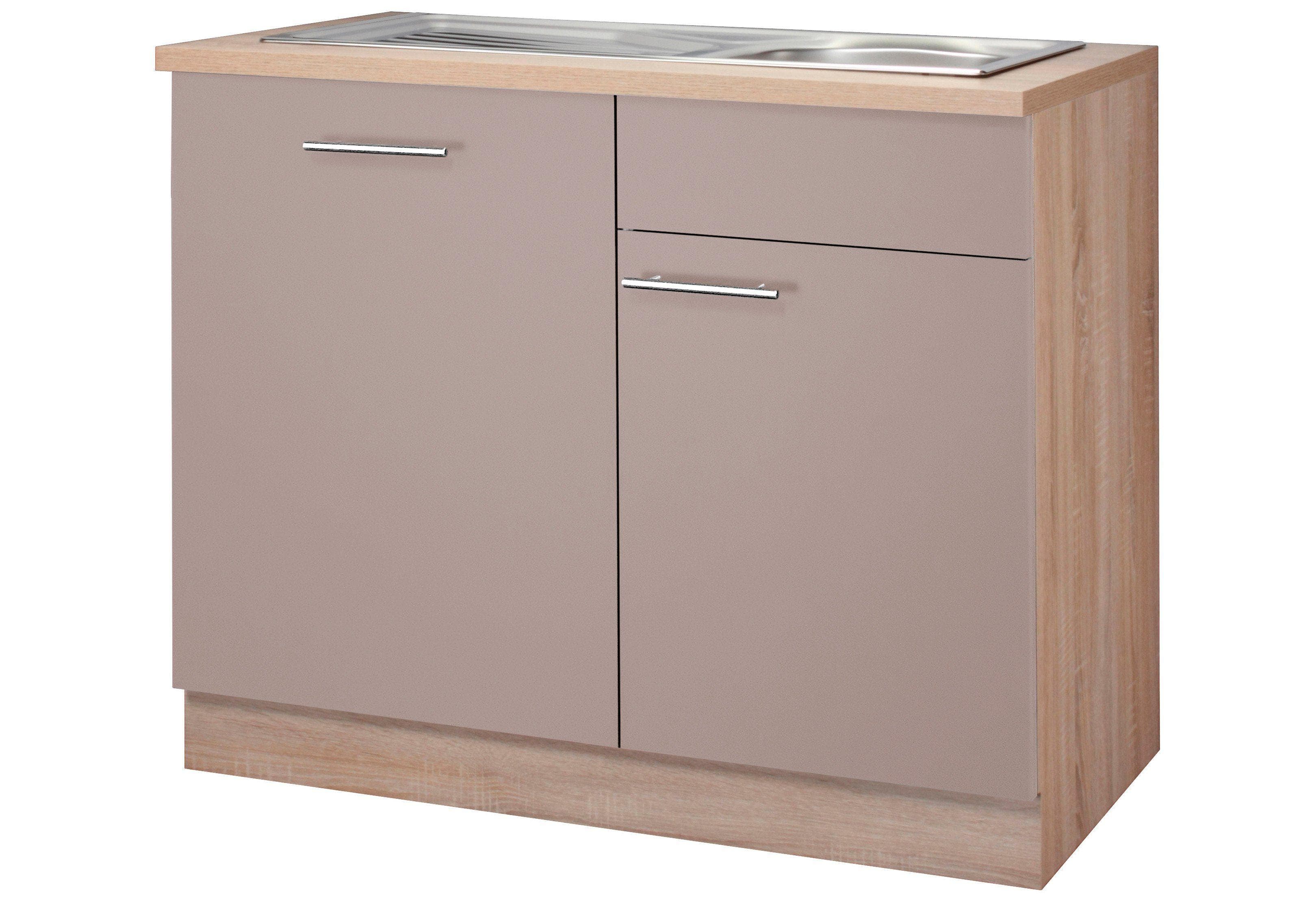 Wiho Küchen Spülenschrank Montana 110 cm Braun mit Spüle