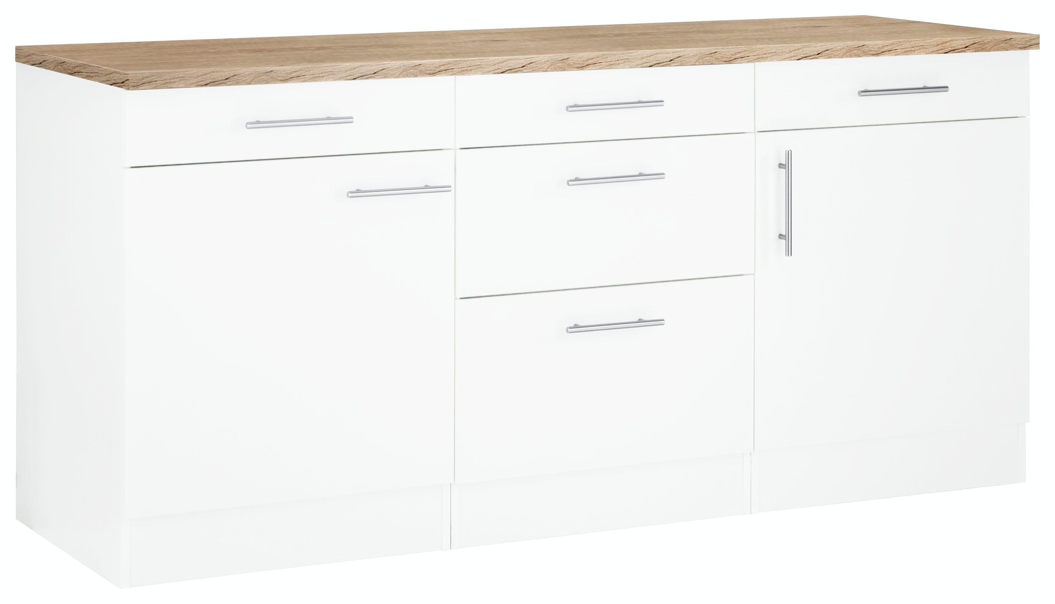 OPTIFIT Unterschrank Mini Weiß Wildeiche 180cm mit Metallgriffen