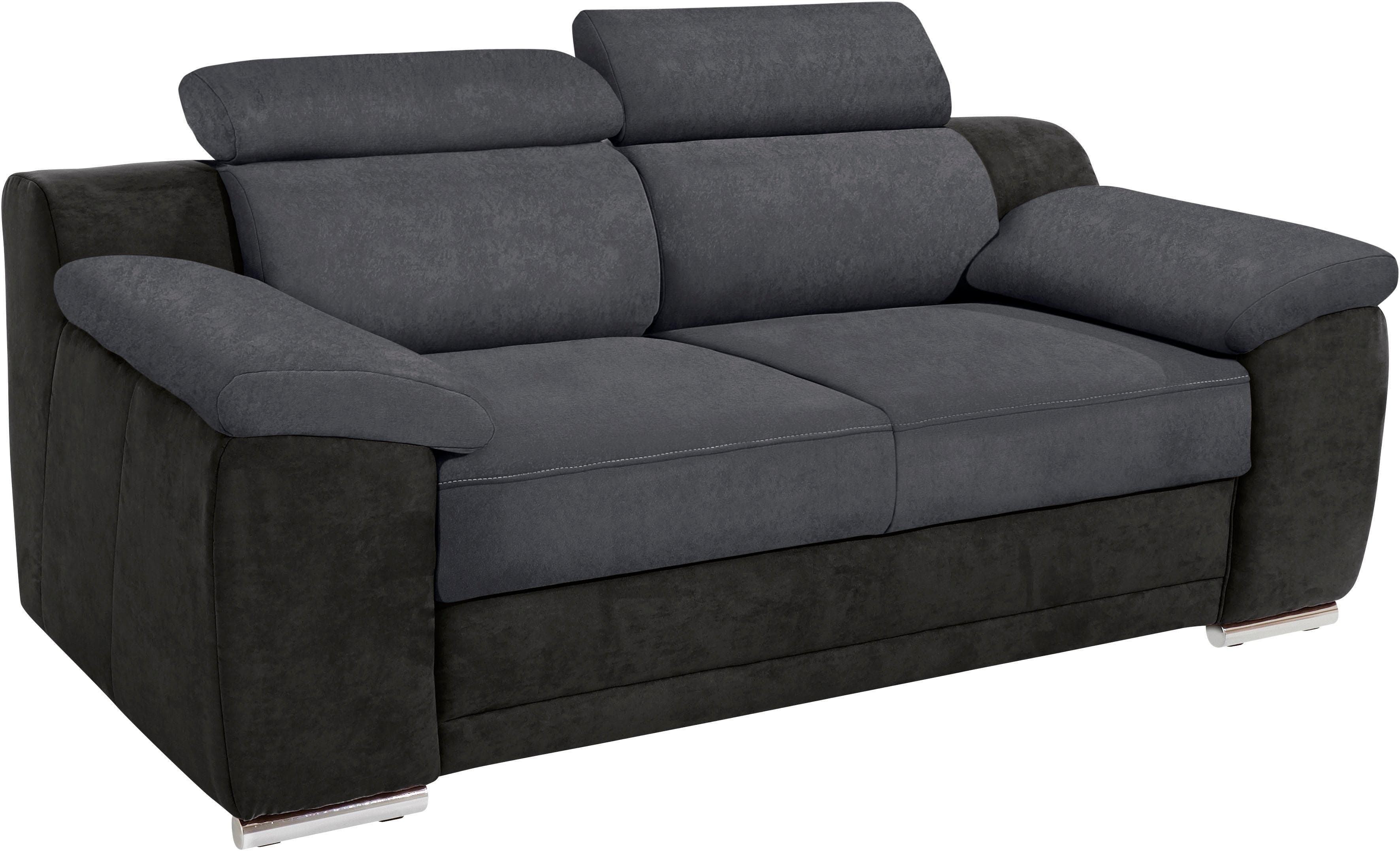 SIT & MORE 2-Sitzer Sofa Xenia Schwarz/Dunkelgrau mit Kopfteilverstellung
