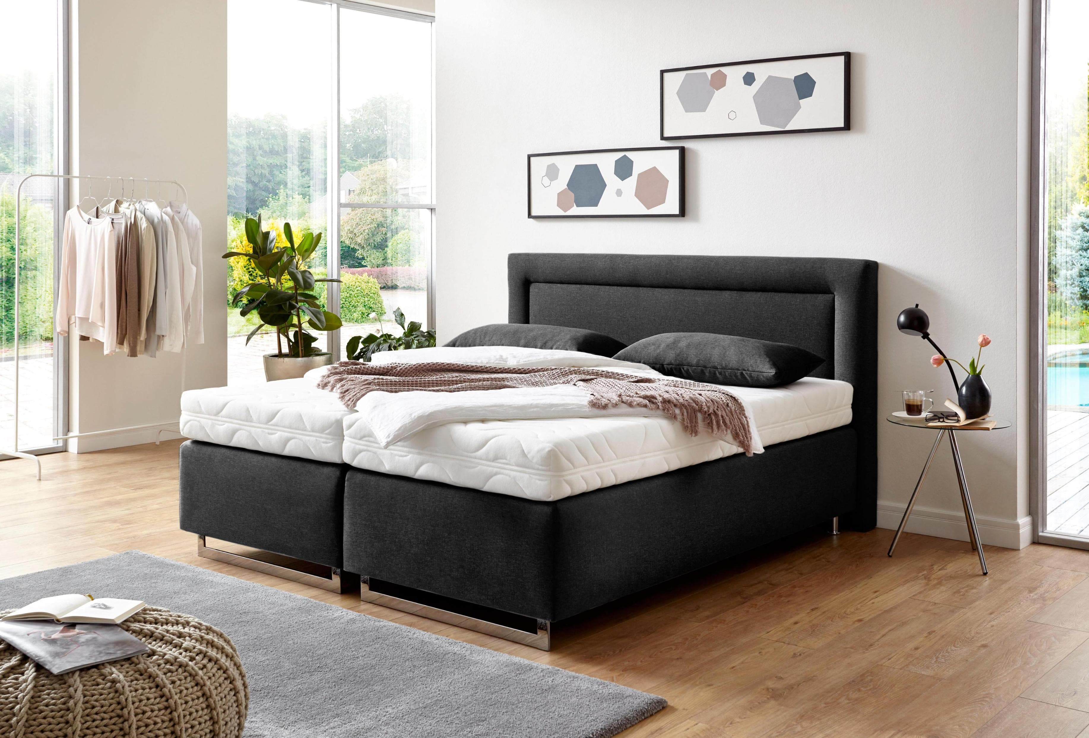 Boxspringbett Grau 5-Zonen-Tonnentaschen-Federkernmatratze H3