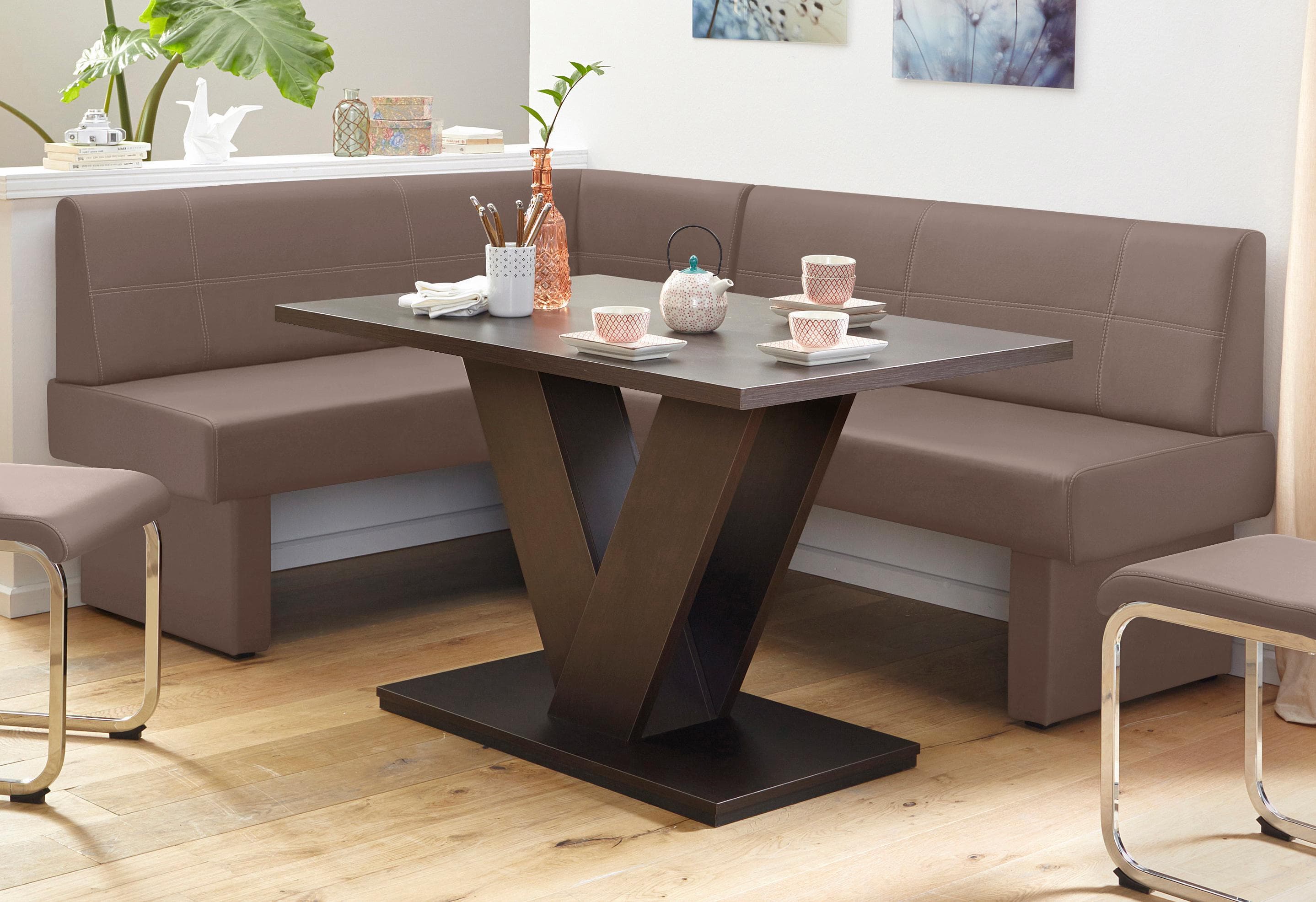 Home Affaire Eckbank Nils Cappuccino Kunstleder Massivholz