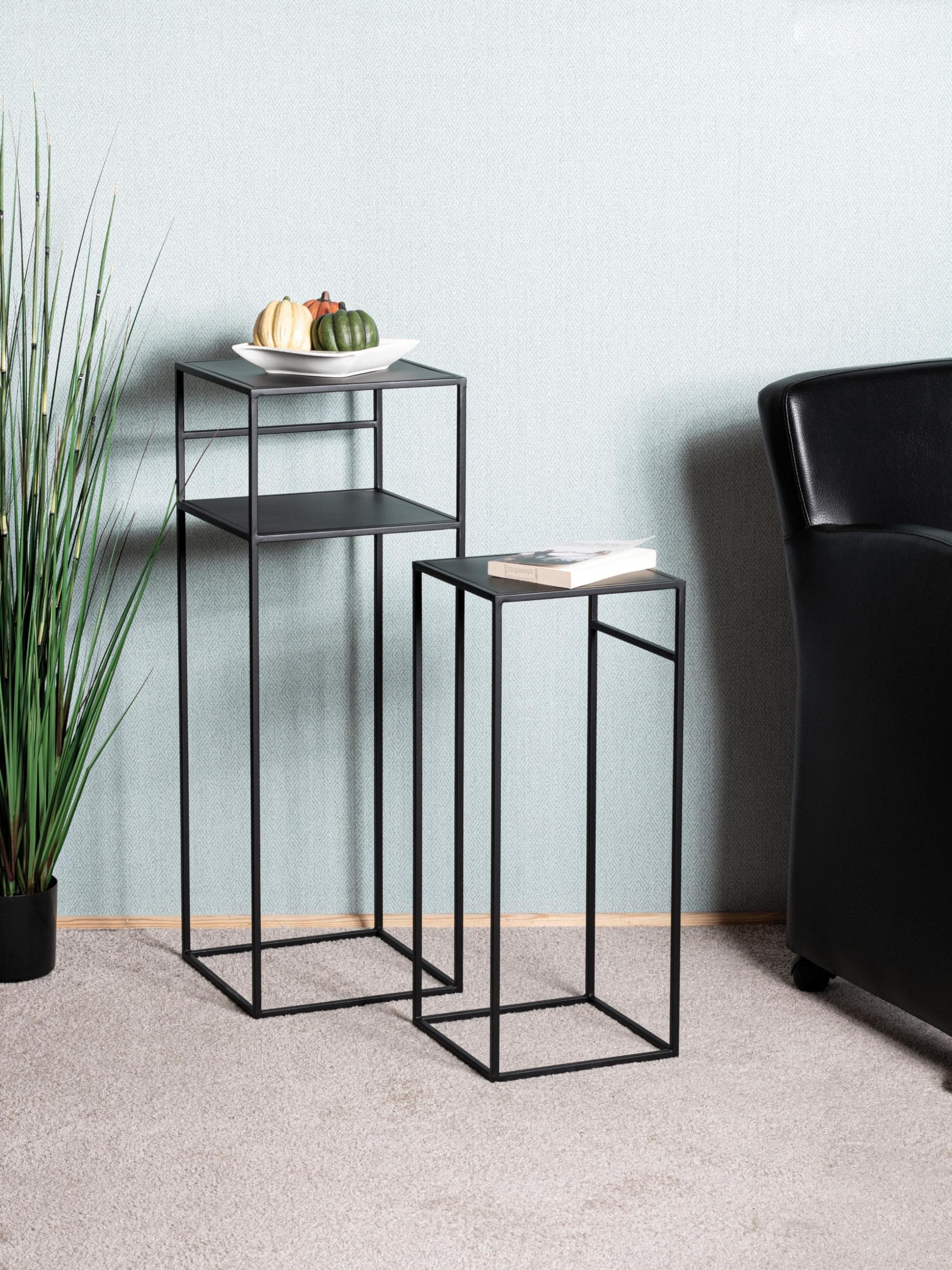 Schwarzer Beistelltisch 2er Set - Metall, Stahlrohr, lackiert