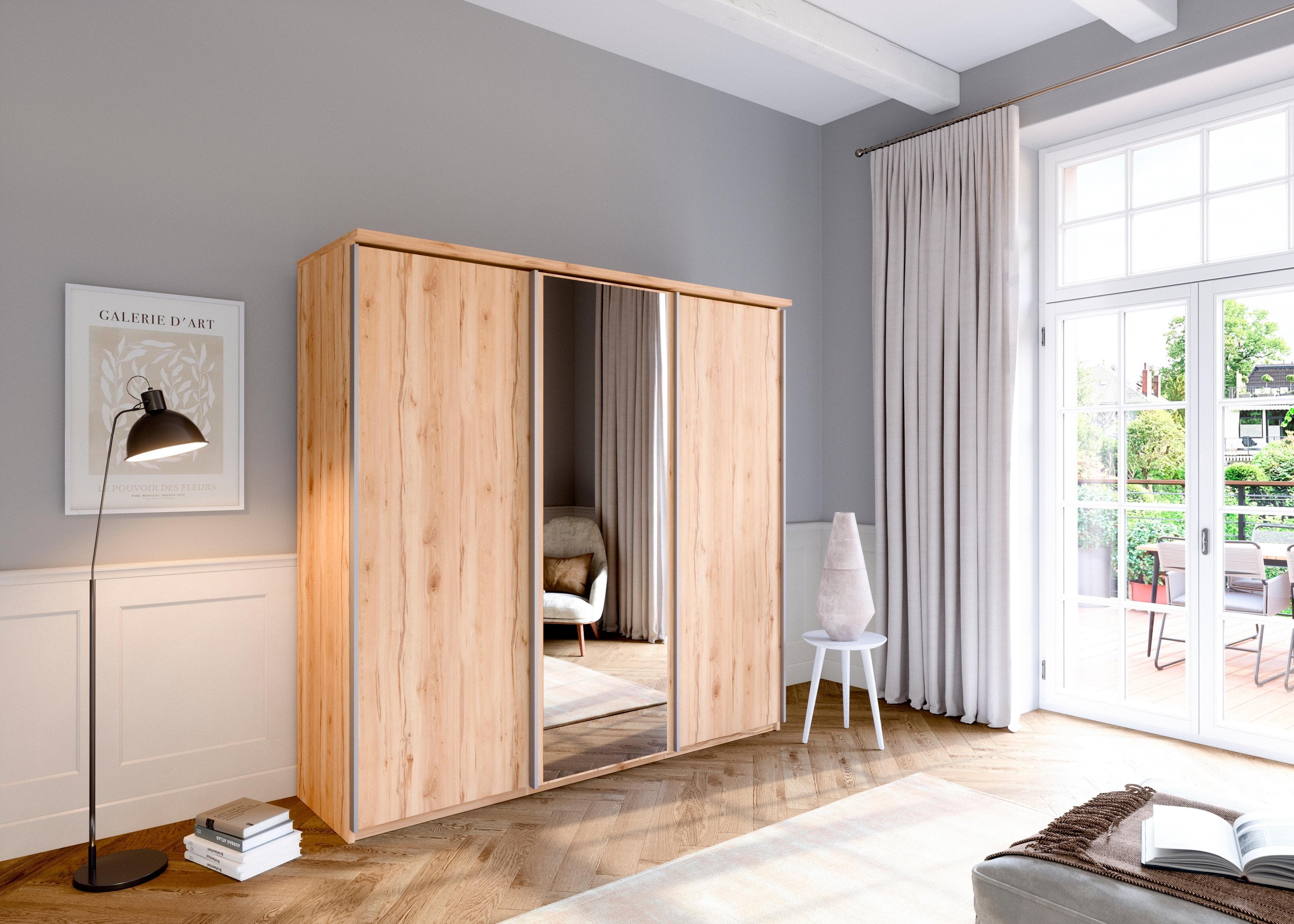 Schwebetürenschrank PRIESS Arnsberg braun mit Spiegel
