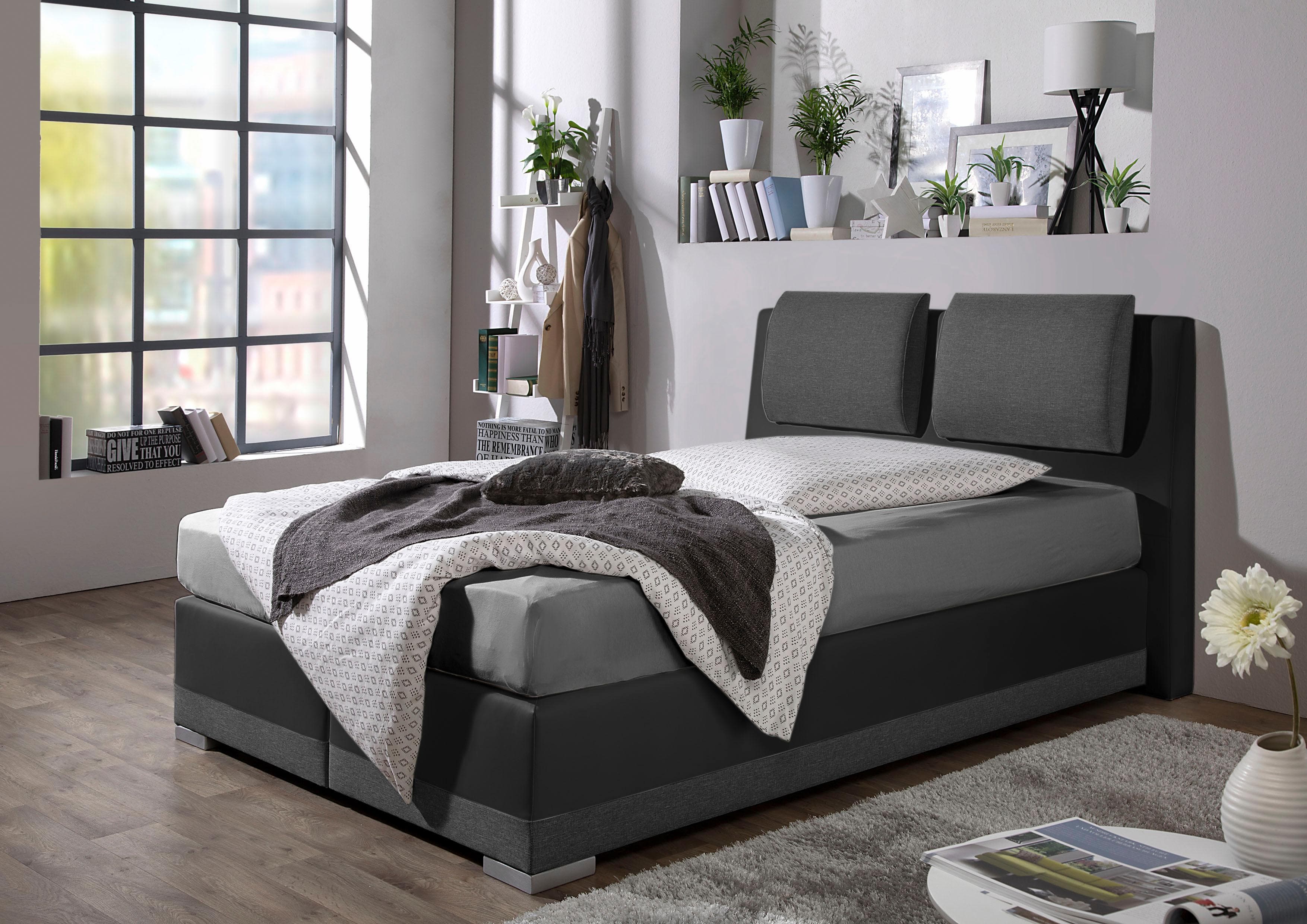 Boxspringbett MAINTAL Anthrazit/Schwarz mit verstellbaren Kopfstützen