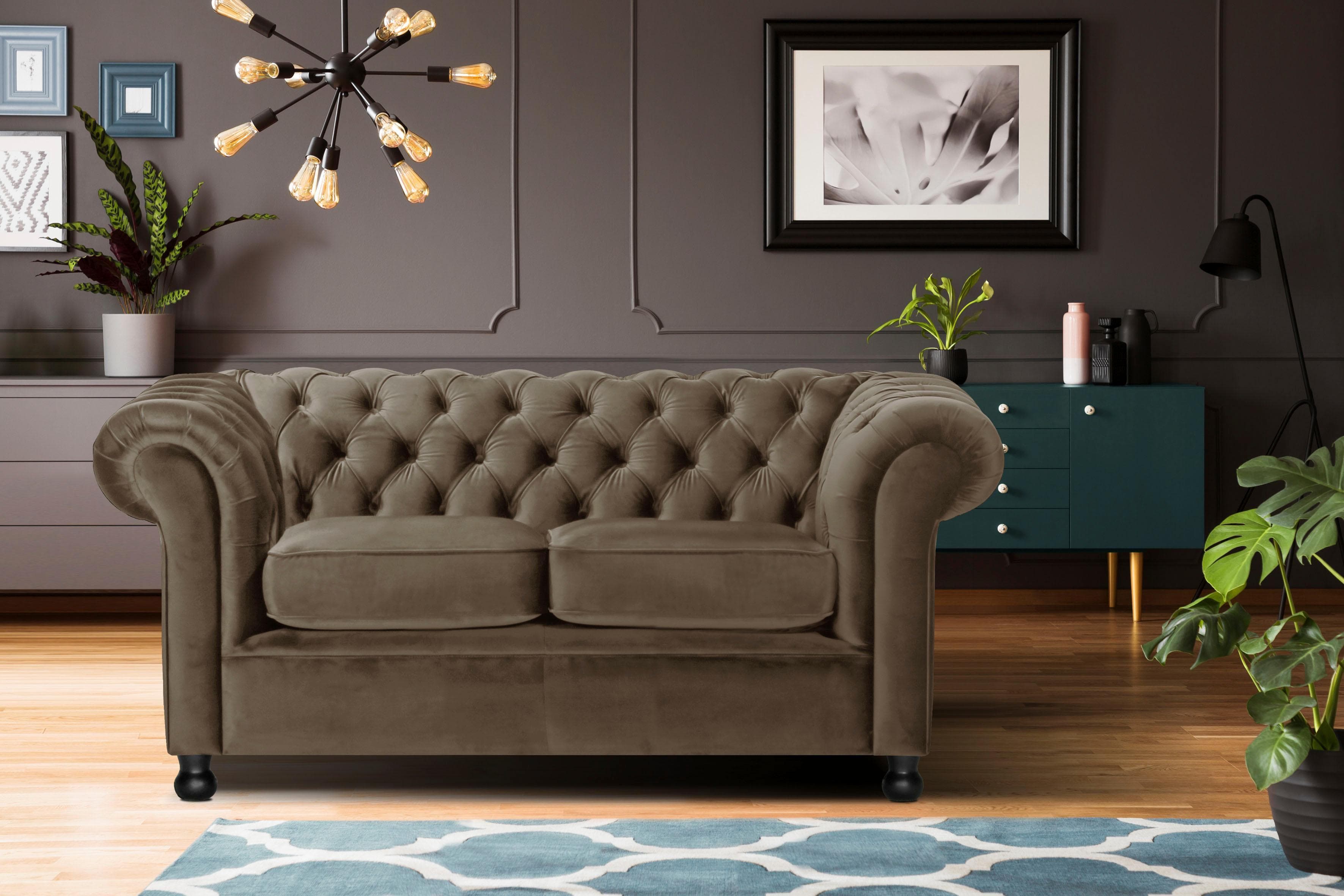 Klassisches Chesterfield Sofa 2-Sitzer mit Knopfheftung