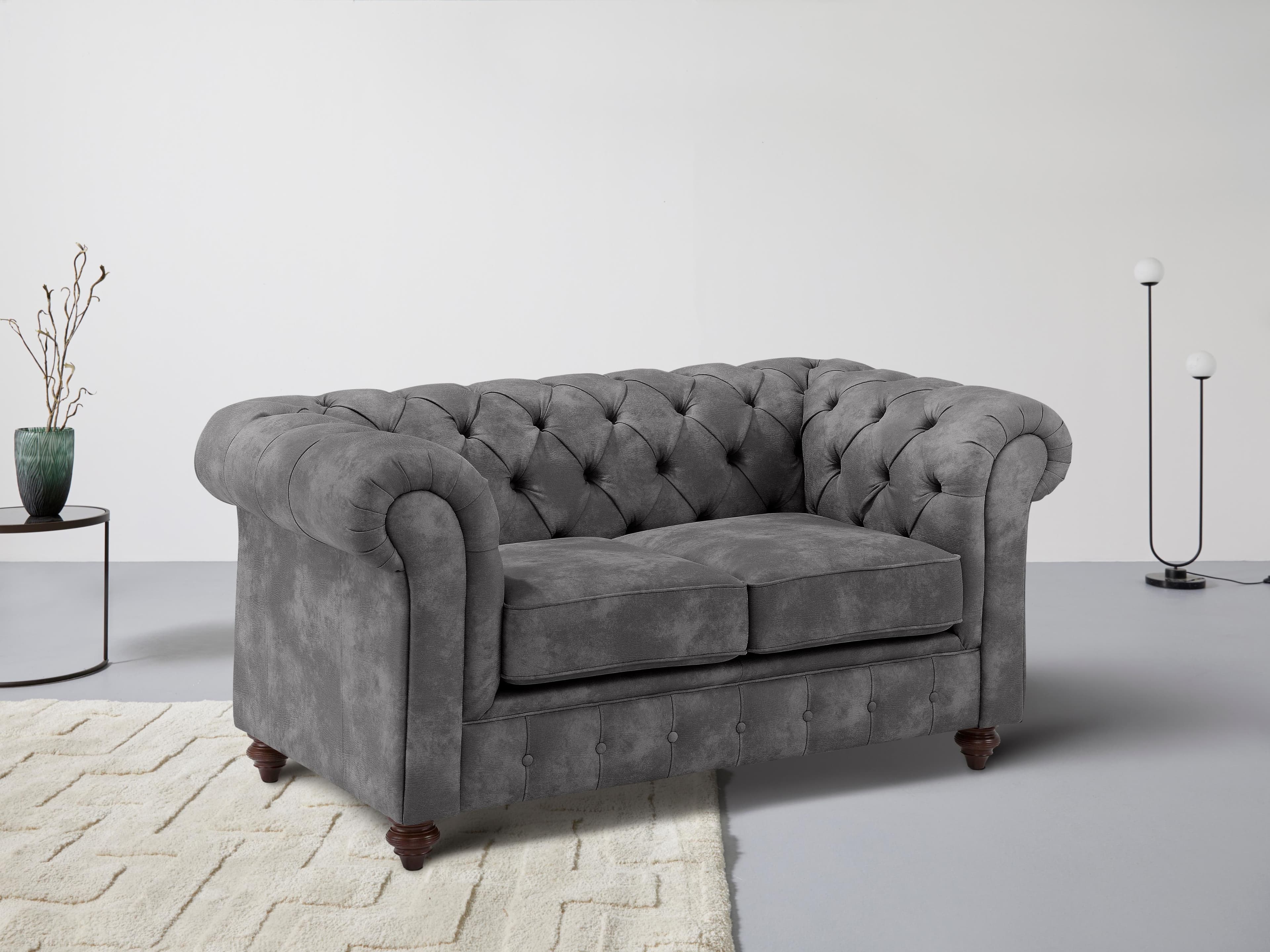Home Affaire Chesterfield 2-Sitzer Sofa Anthrazit Knopfheftung
