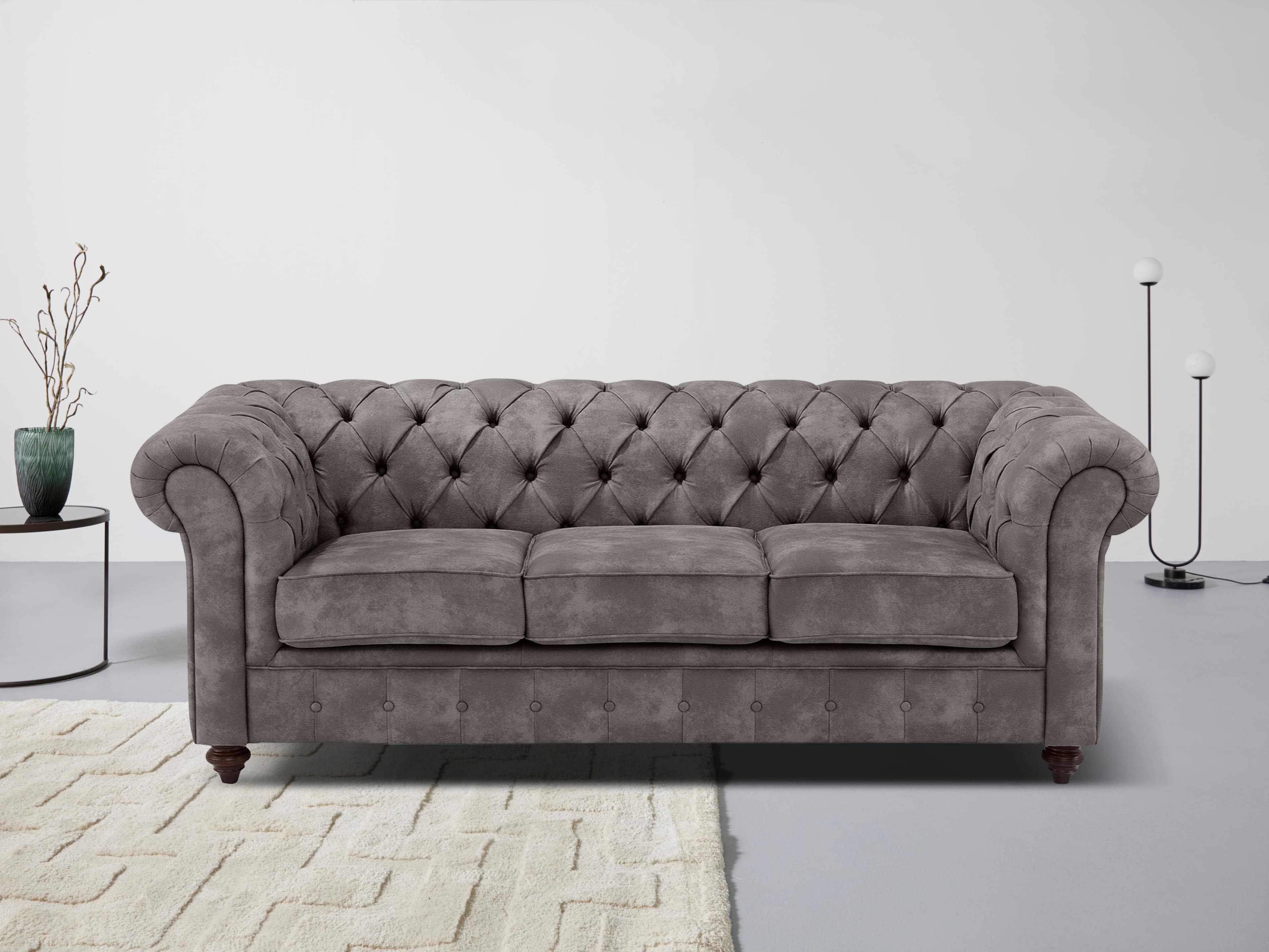 Home Affaire Chesterfield 3-Sitzer Sofa Dunkelbraun Microfaser