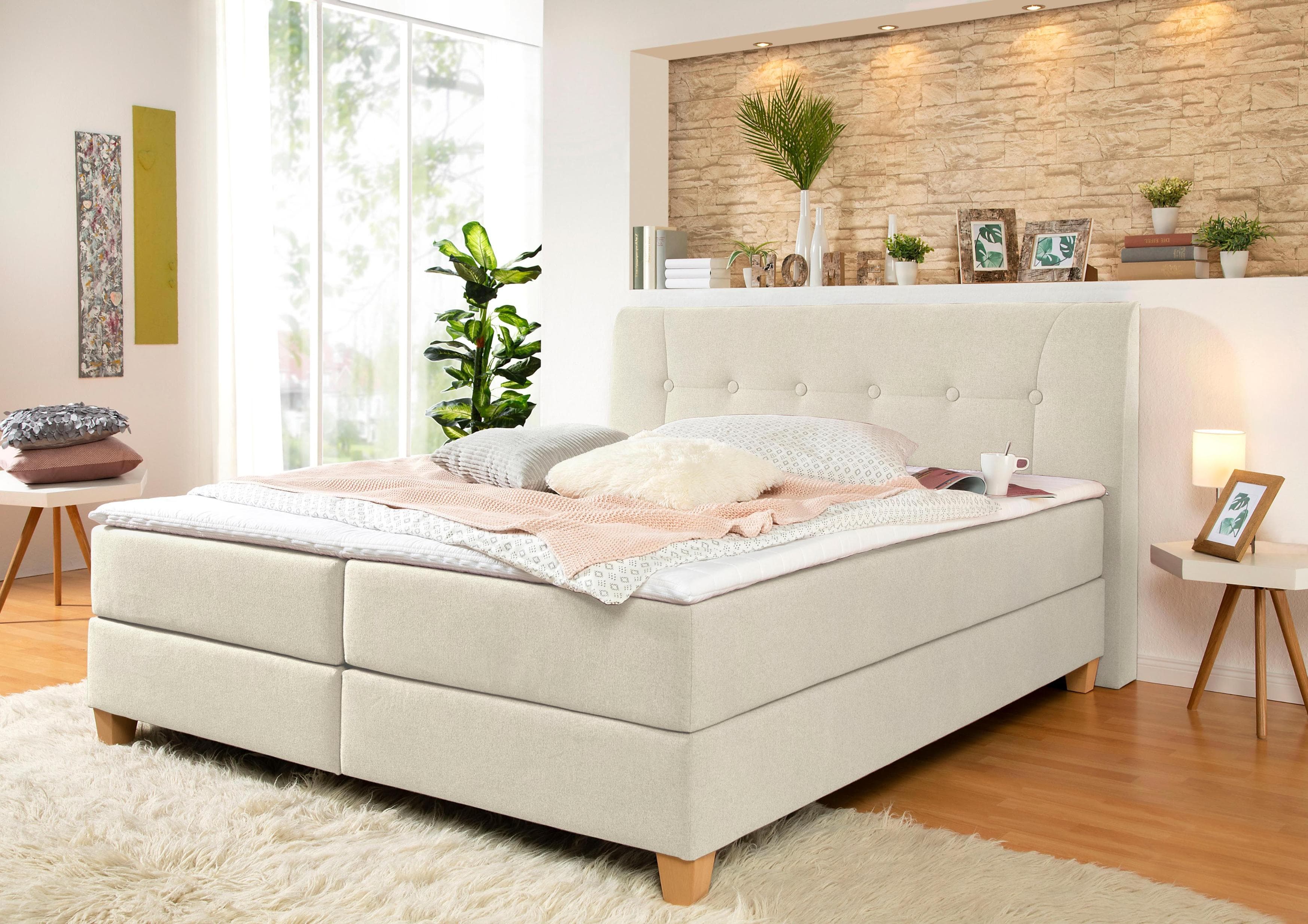 HOME AFFAIRE Calloway Boxspringbett Beige XXL 188x238 cm mit Topper