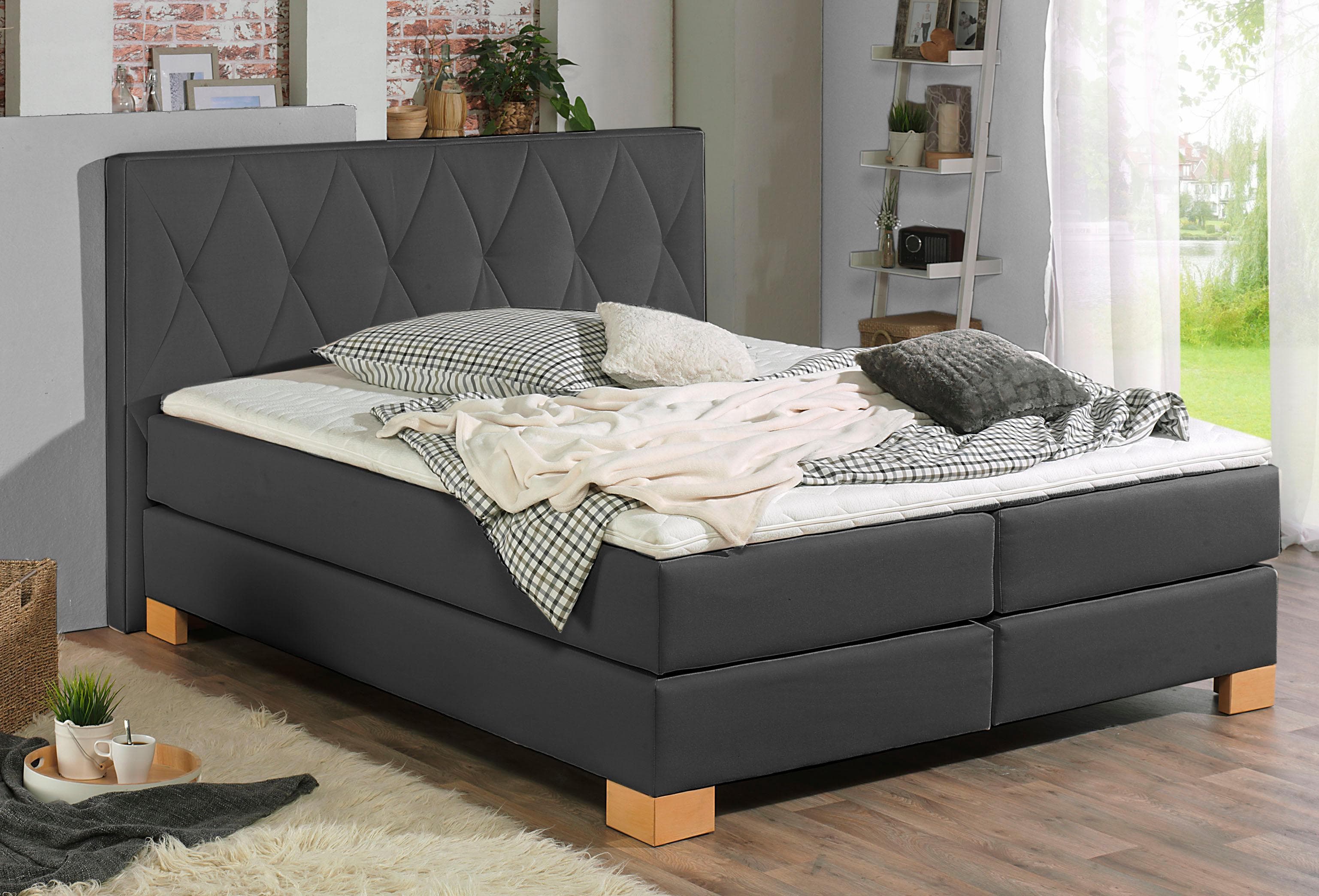 Home Affaire Boxspringbett Merino Anthrazit mit Topper