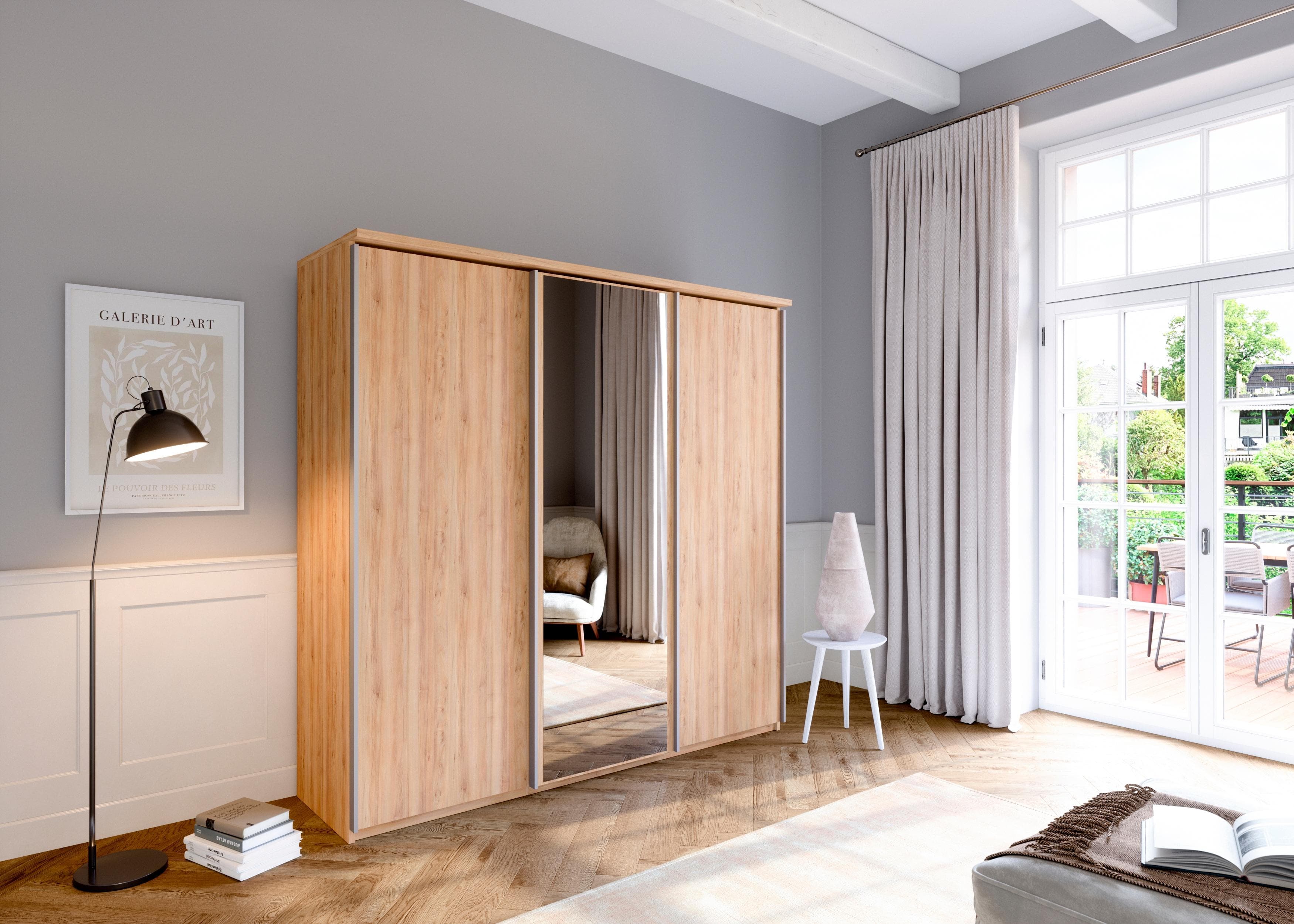 Schwebetürenschrank PRIESS Arnsberg Braun mit Spiegel