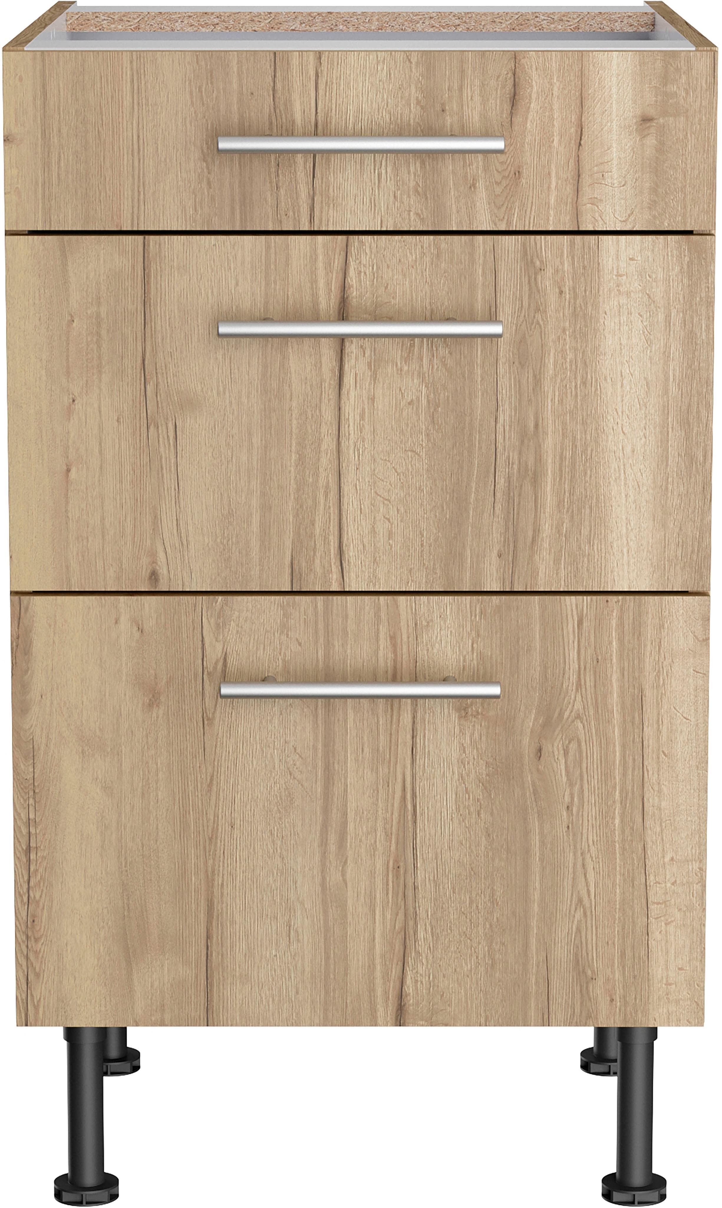 OPTIFIT Unterschrank Klara Wildeiche 50cm 3 Schubladen Vollauszug