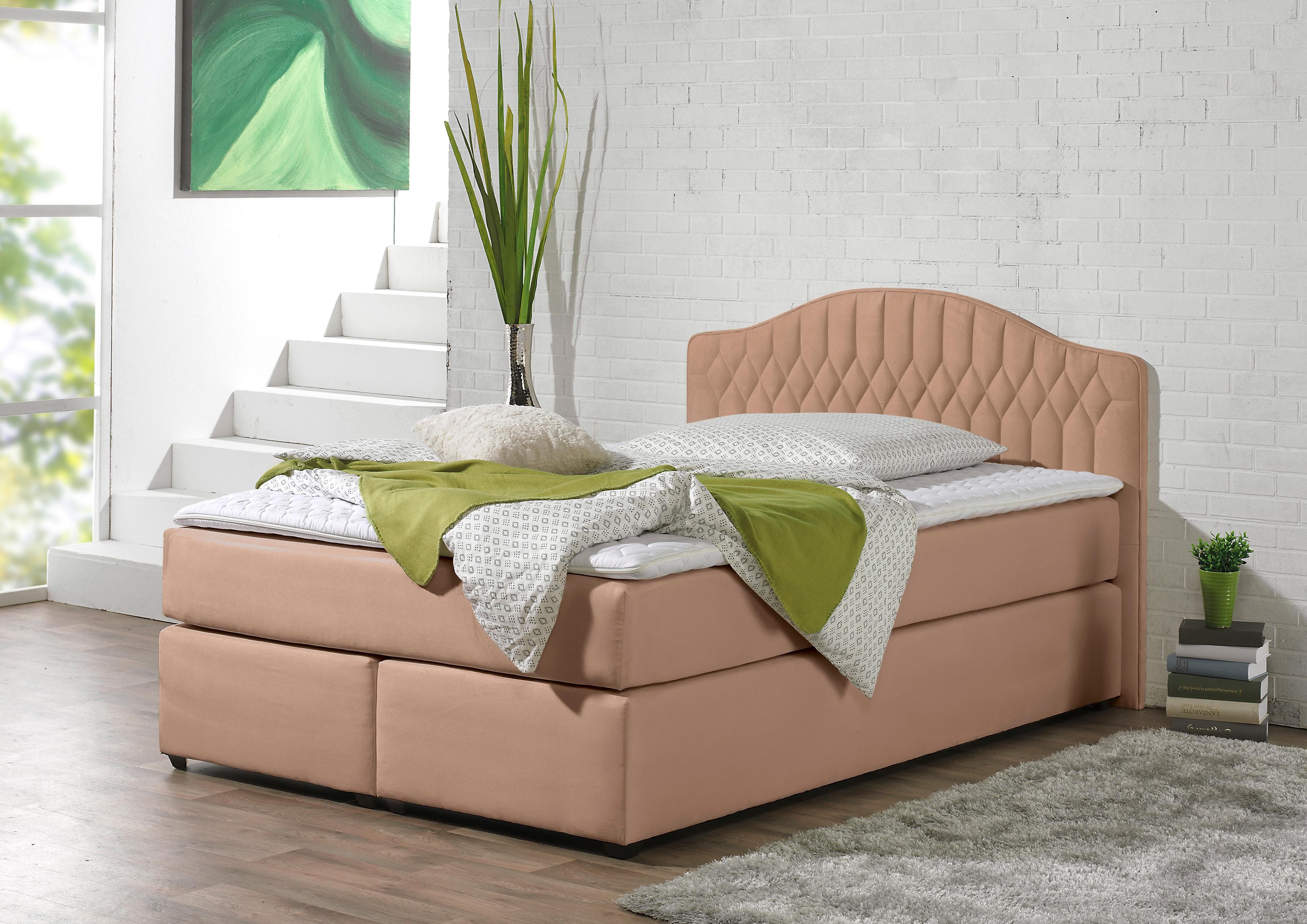 Boxspringbett MAINTAL Cappuccino 5-Zonen-Tonnentaschen-Federkernmatratze