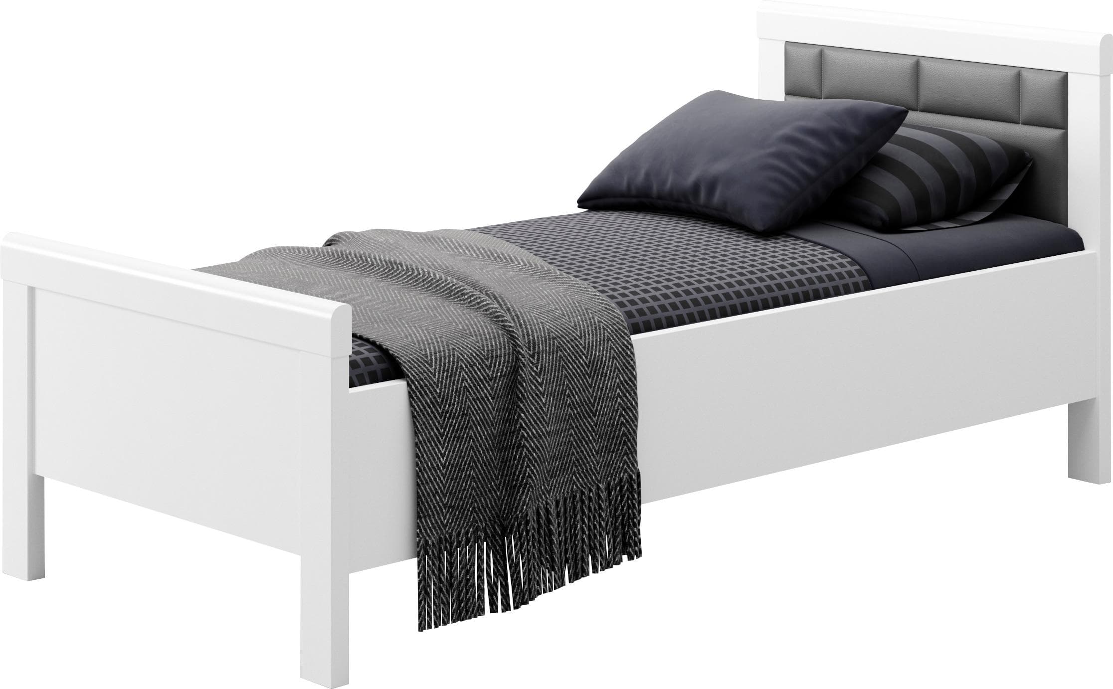 Komfortables Einzelbett mit gepolstertem Kopfteil
