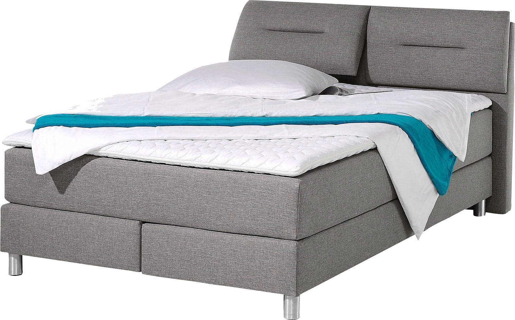 Boxspringbett MAINTAL Hellgrau mit Topper und verstellbarem Kopfteil