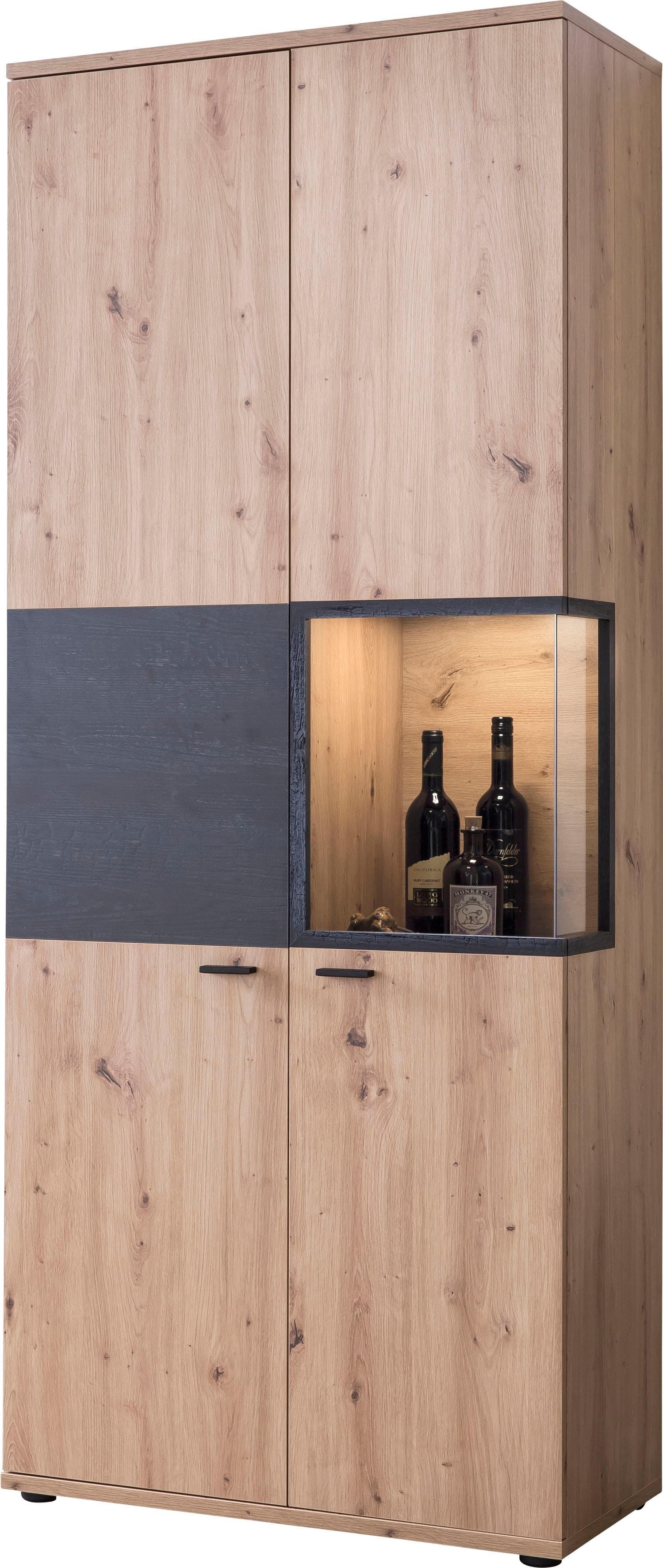 Hela Atlanta Vitrine Holzoptik mit Metallgriffen und Glasausschnitt