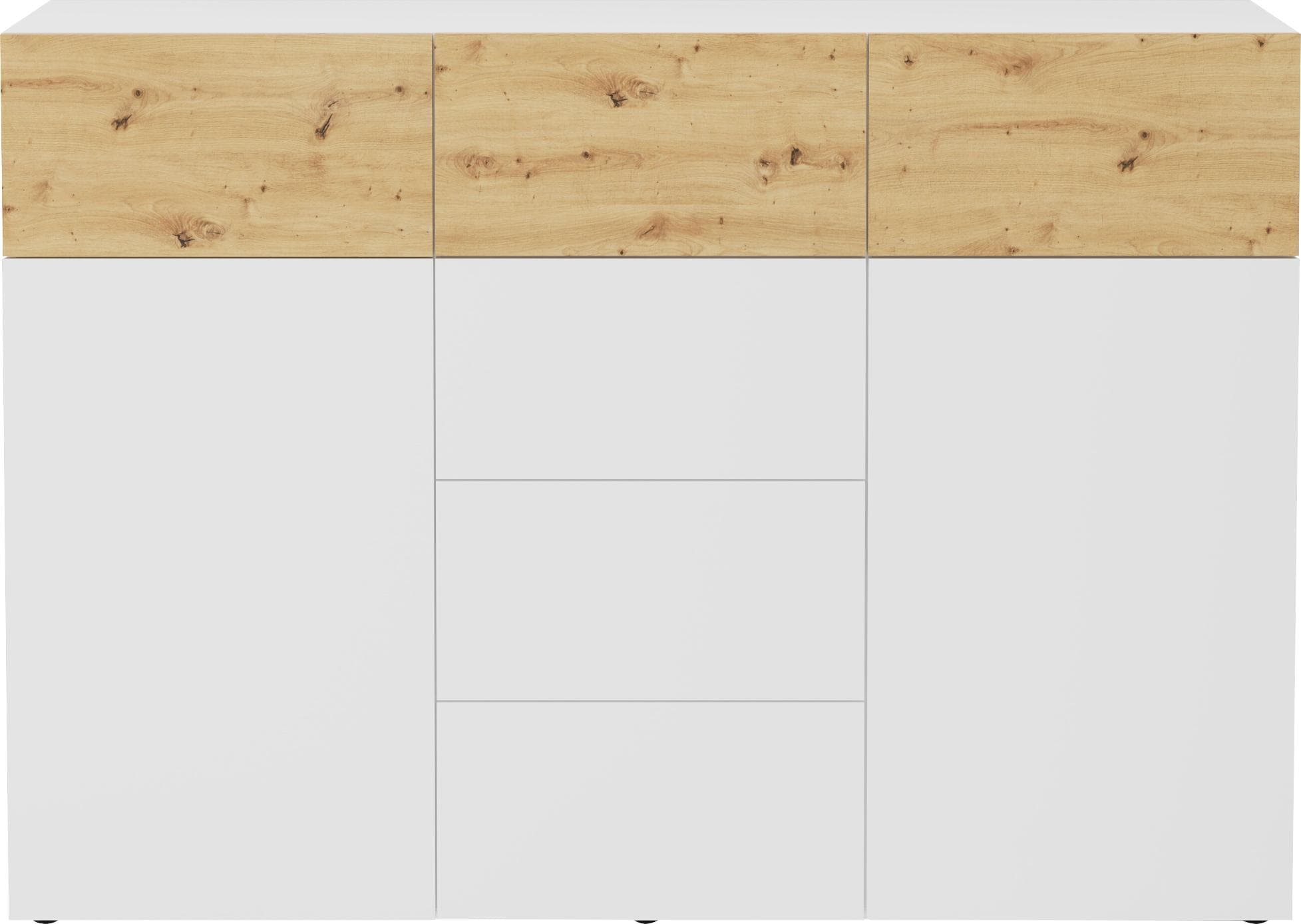 Kommode FMD Belm Weiß Artisan Eiche 2 Türen 6 Schubladen