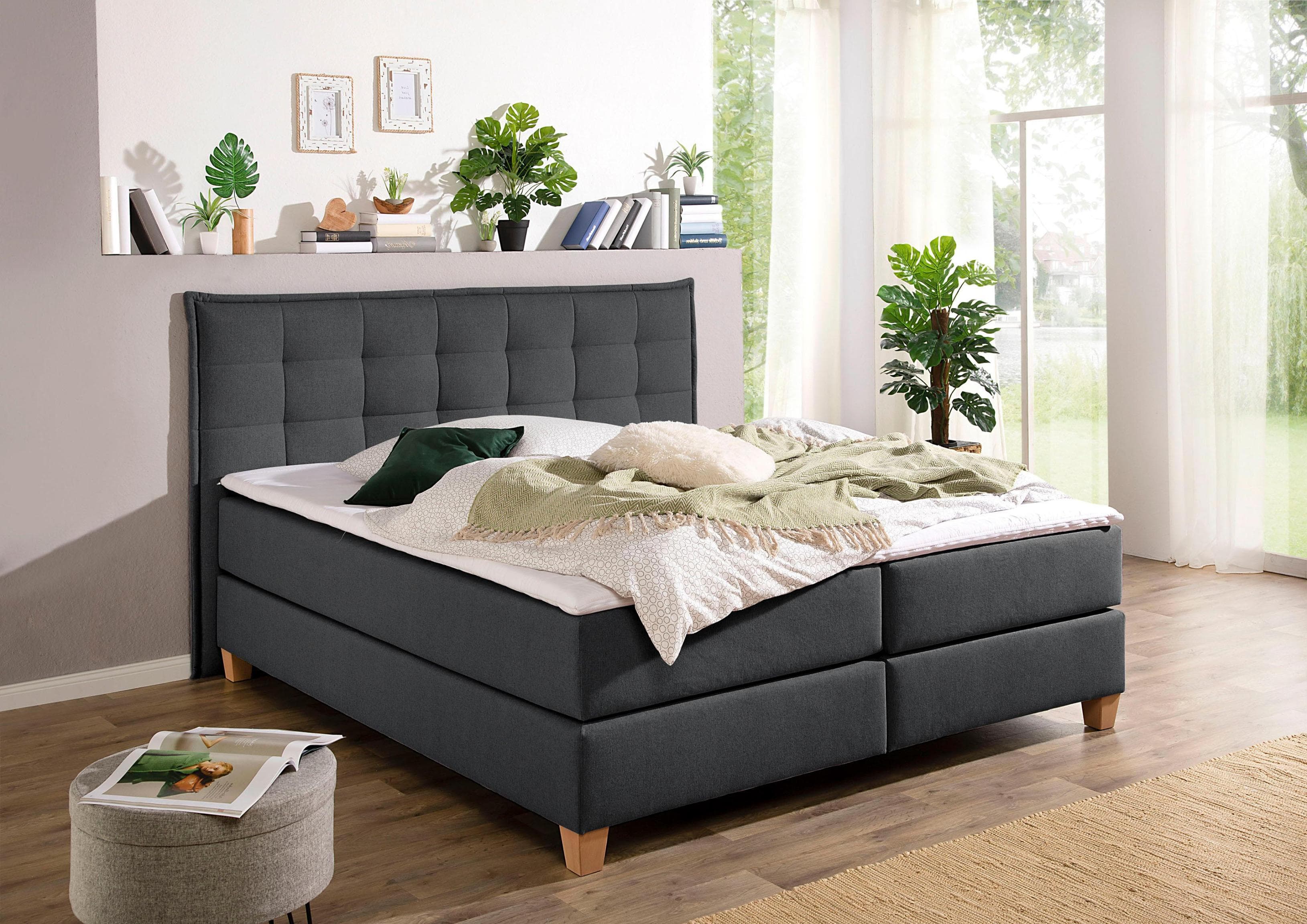 HOME AFFAIRE Boxspringbett Anthrazit mit 2 Matratzen & Topper
