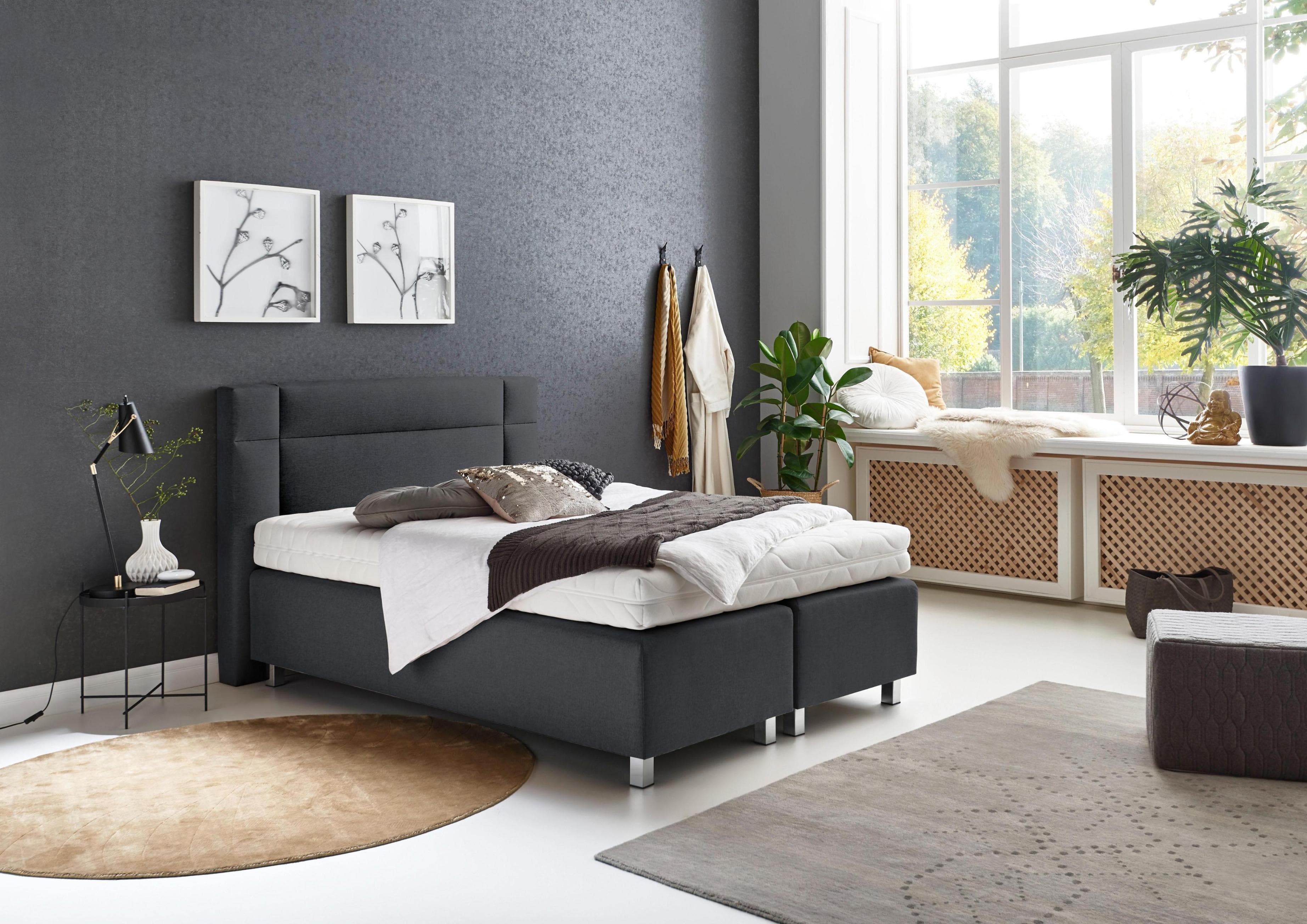 Boxspringbett Grau 140x200 H3 5-Zonen-Tonnentaschen-Federkernmatratze