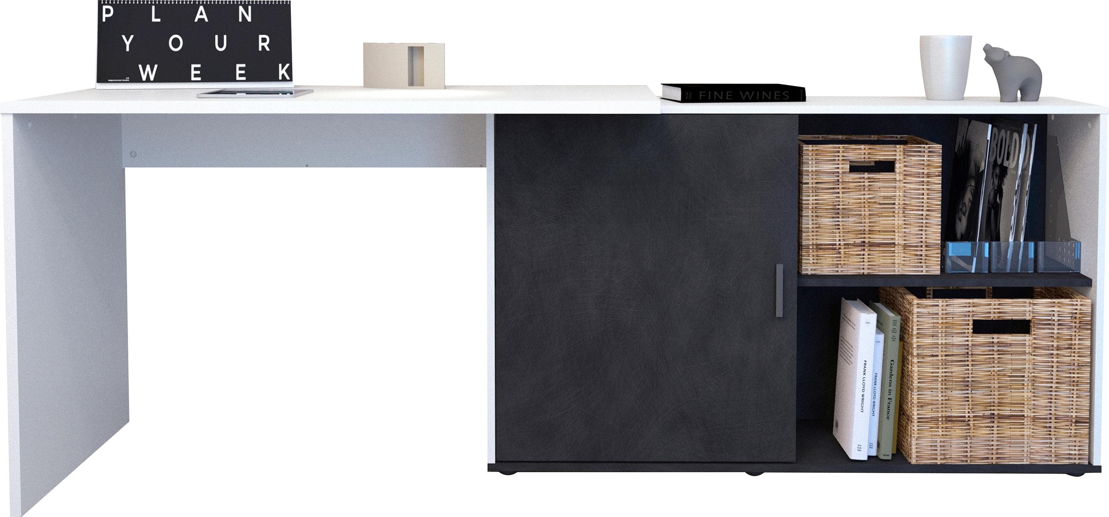 Eckschreibtisch FMD Valley Weiß Verstellbare Tischplatte