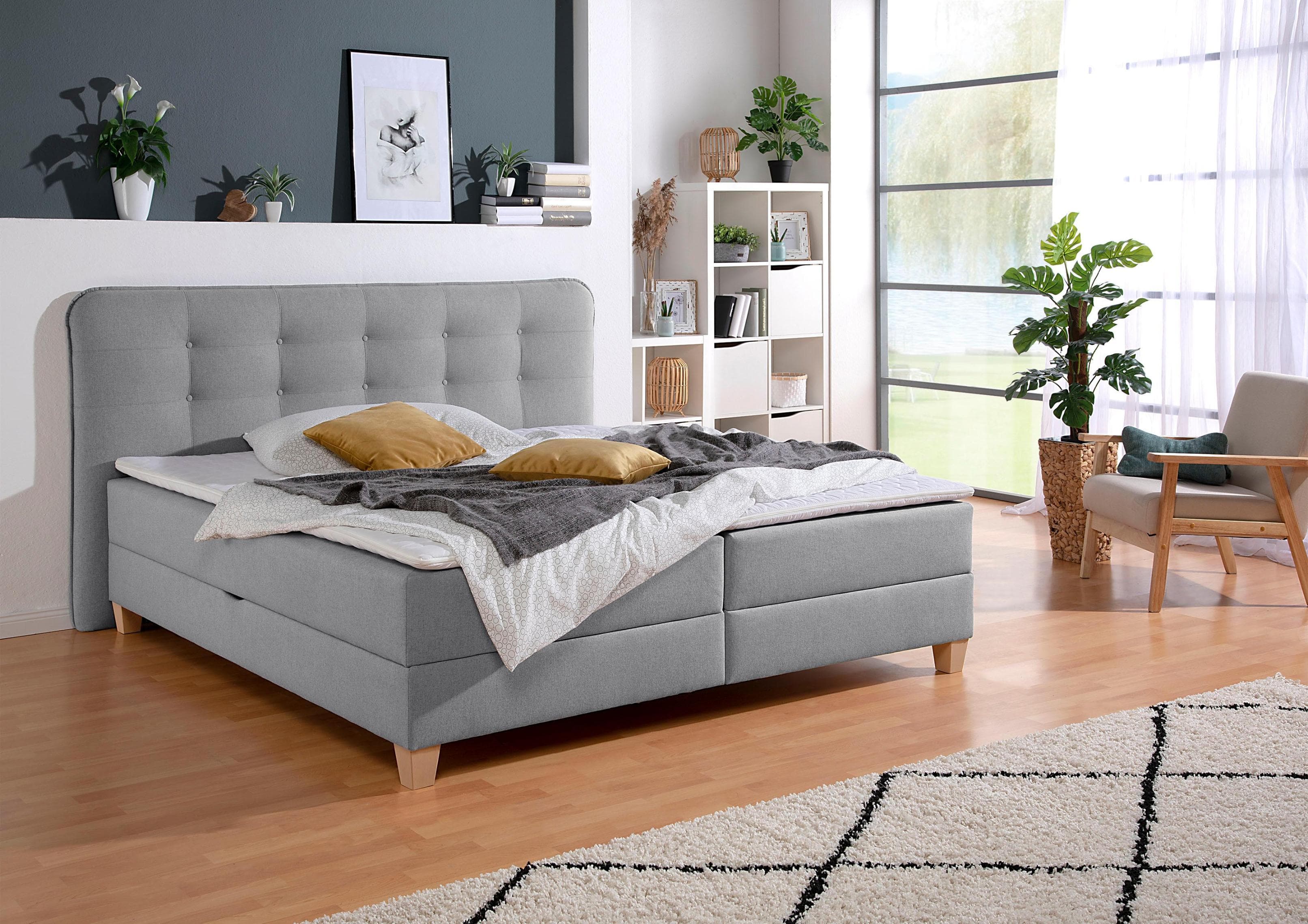 Boxbett HOME AFFAIRE Grau mit Bettkasten und 2 Matratzen