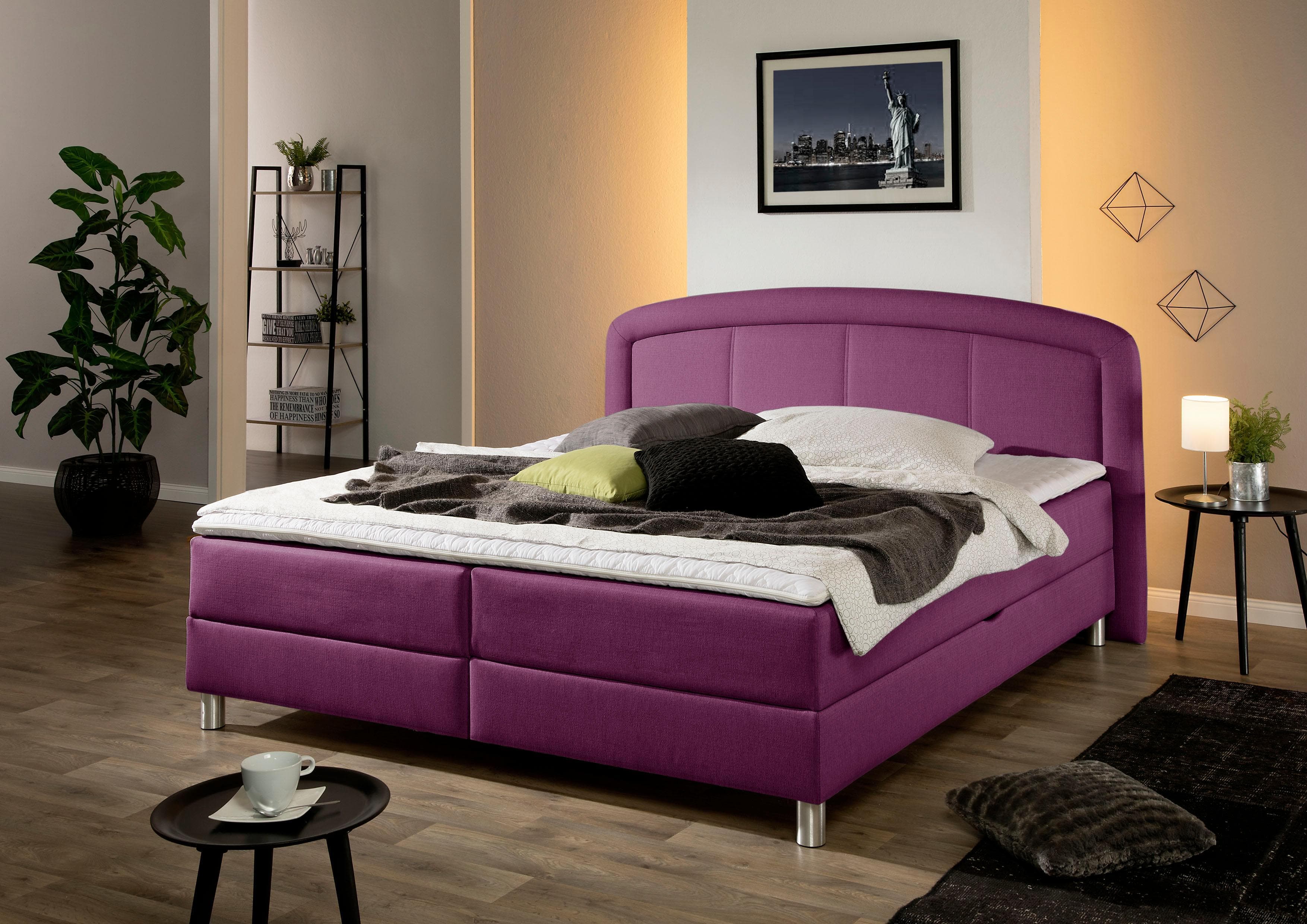 Polsterbett MAINTAL Lucas Lila mit Bettkasten und Matratze