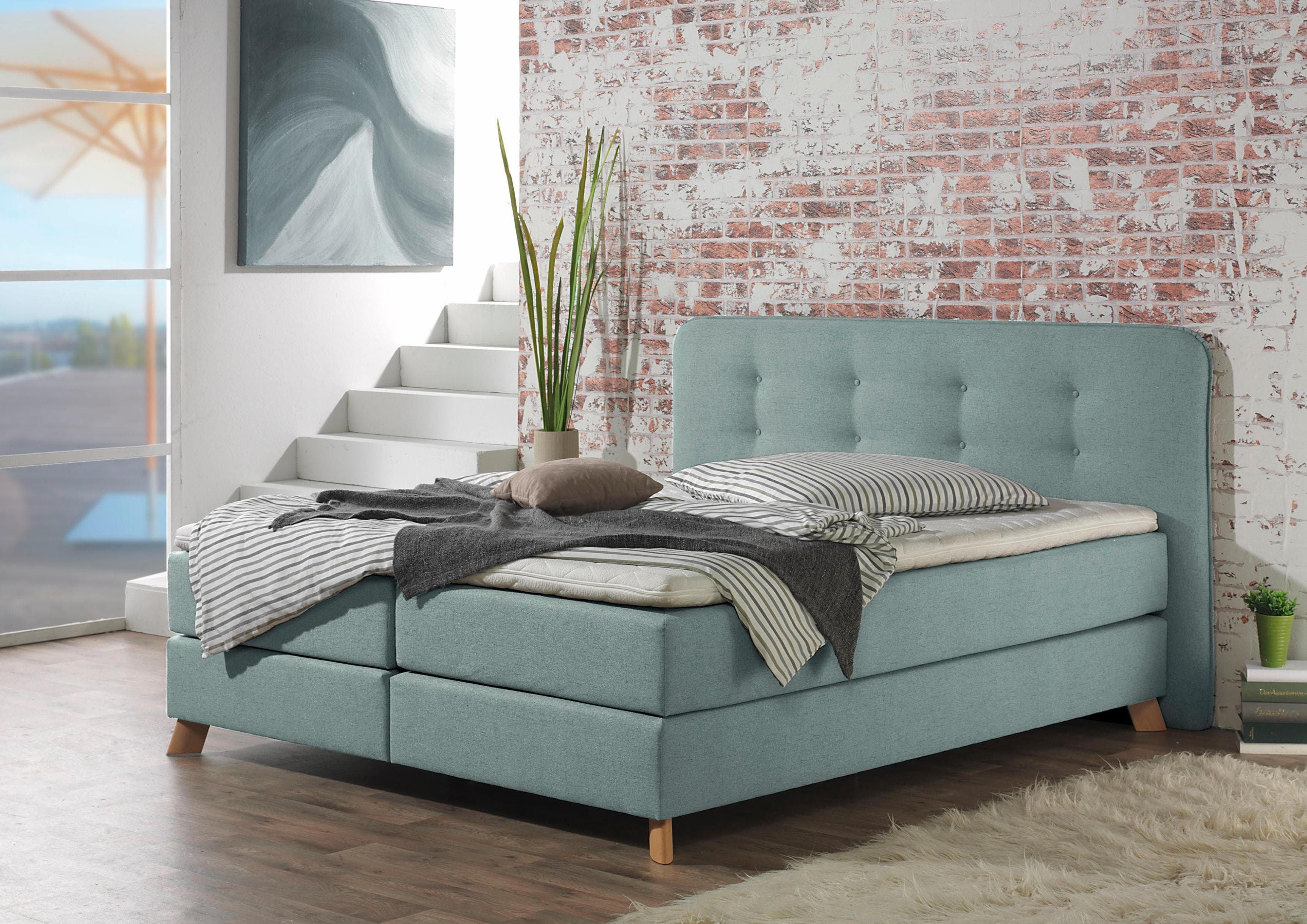 Home Affaire Boxspringbett Cecina Blau mit Topper