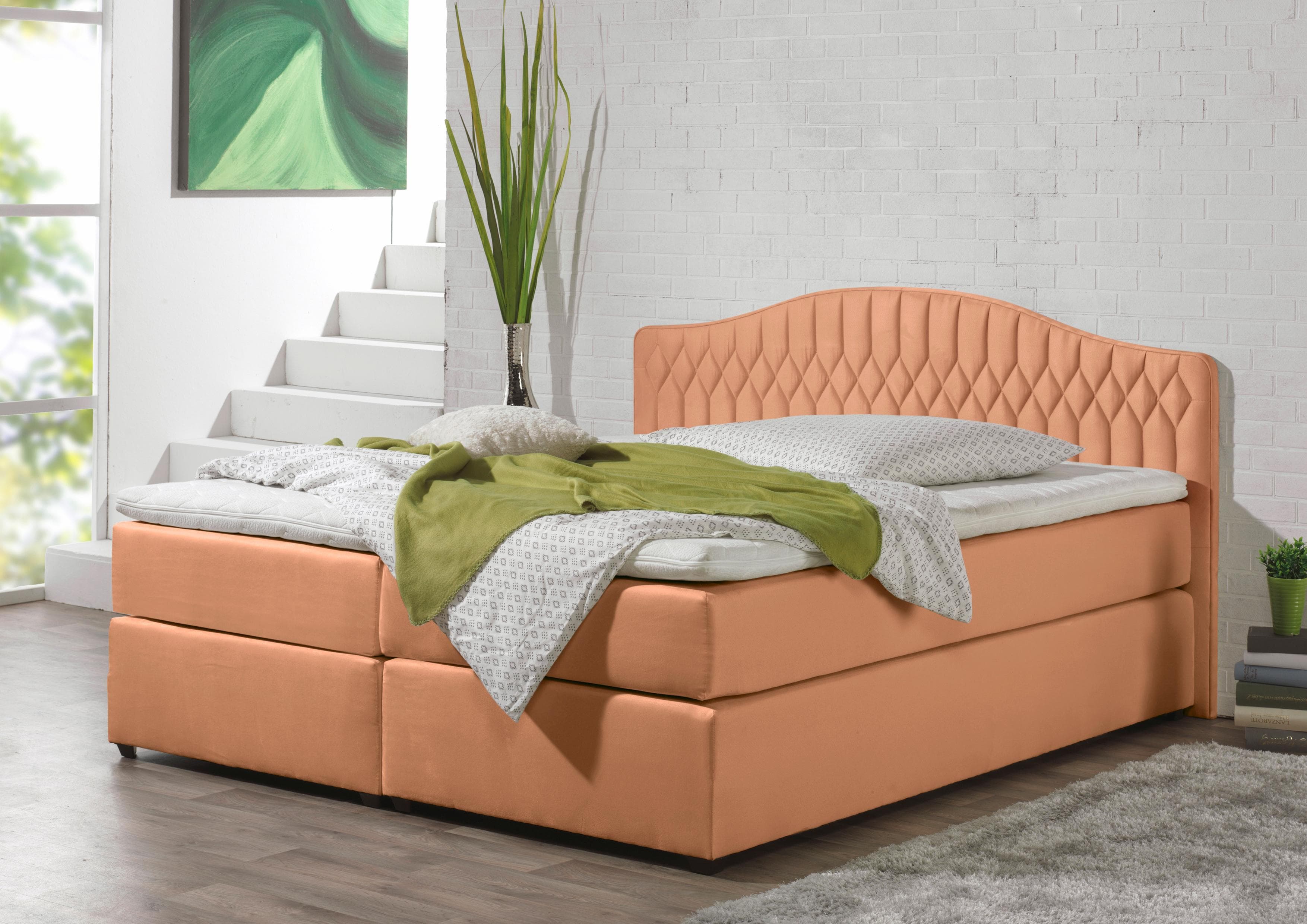 Boxspringbett MAINTAL Orange 5-Zonen-Tonnentaschen-Federkernmatratze H2