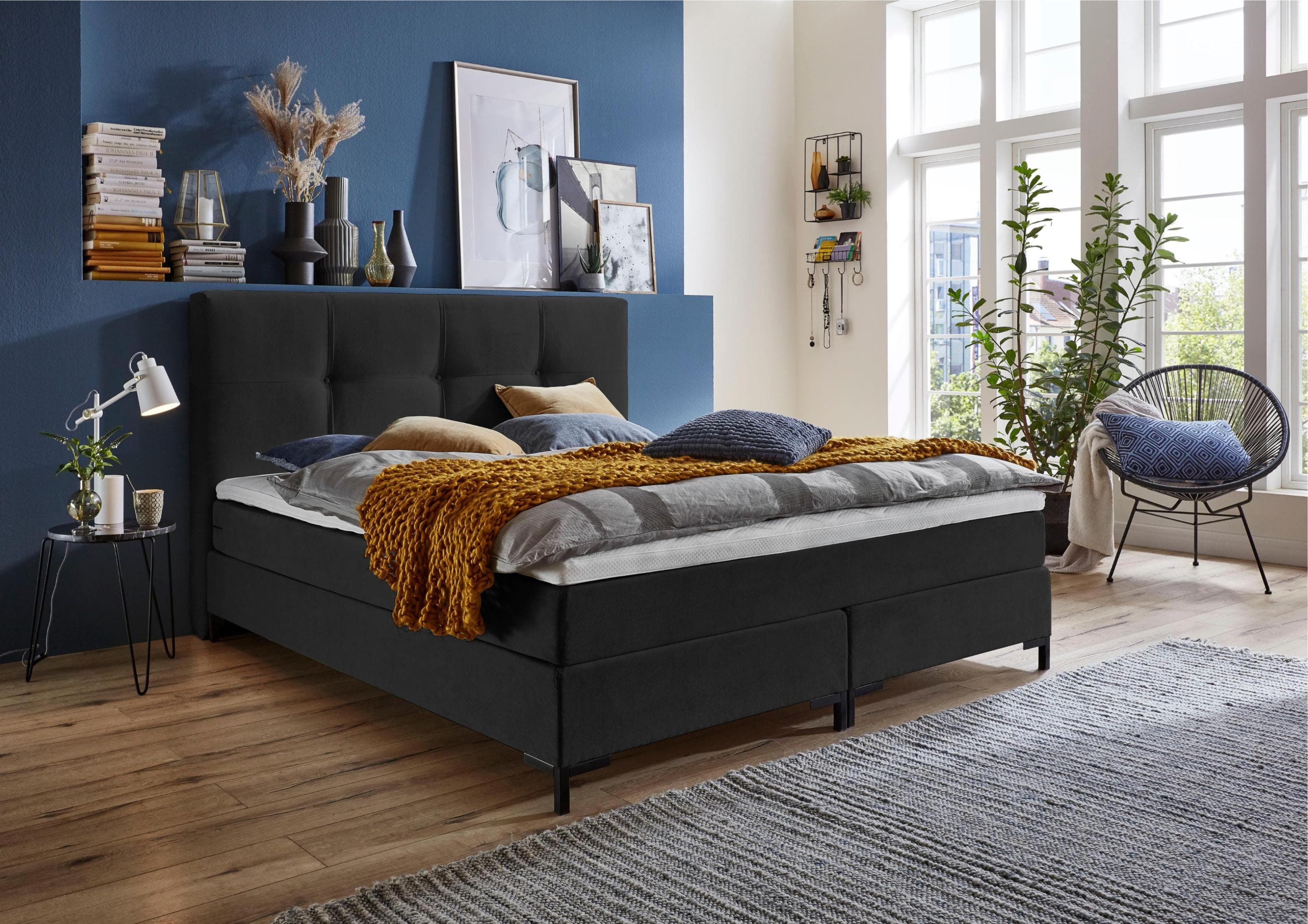 ATLANTIC HOME COLLECTION Boxspringbett Romy Anthrazit mit Topper