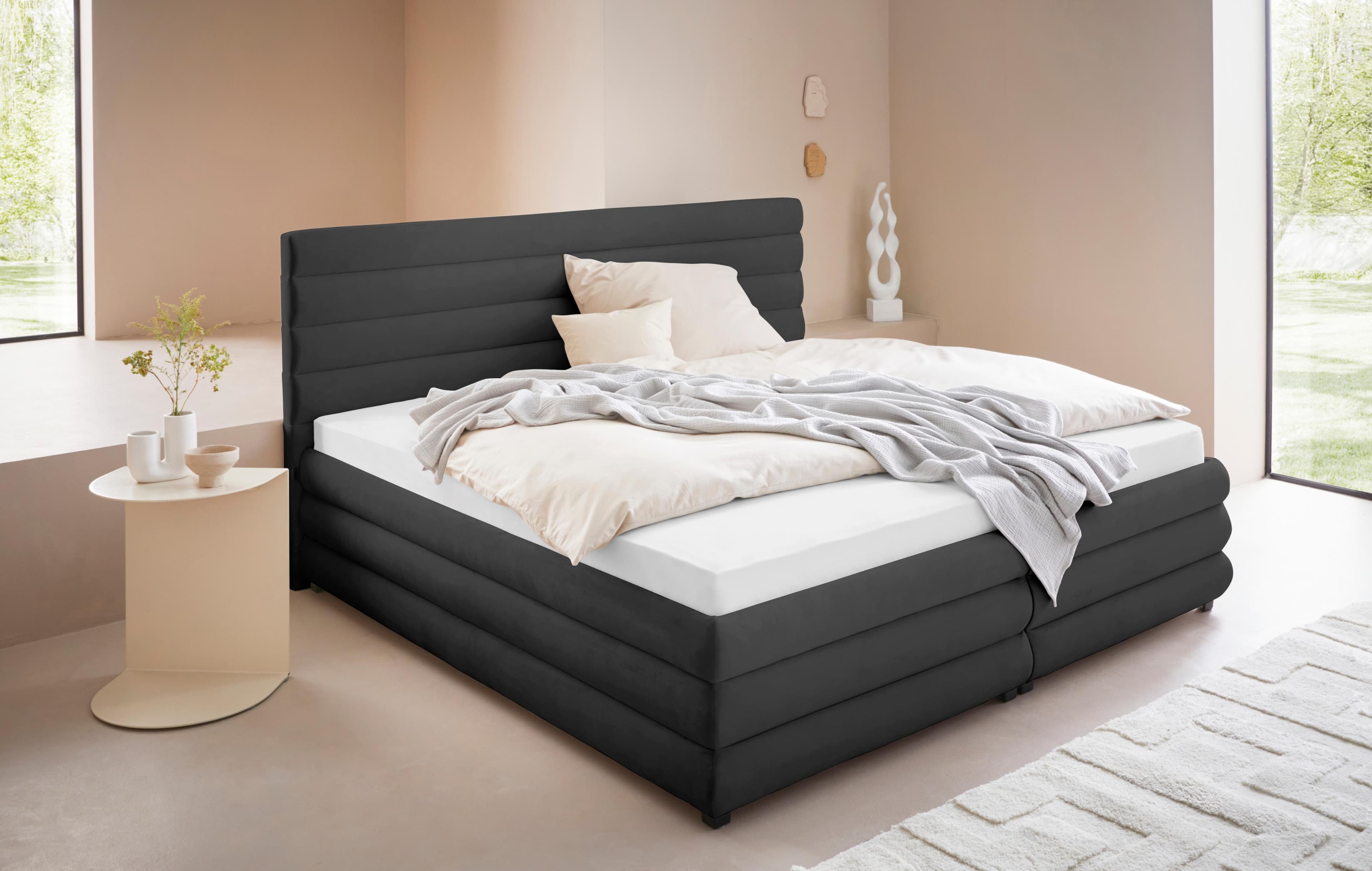 LeGer Home Polsterbett Maylis Anthrazit mit Bettkasten und Matratze