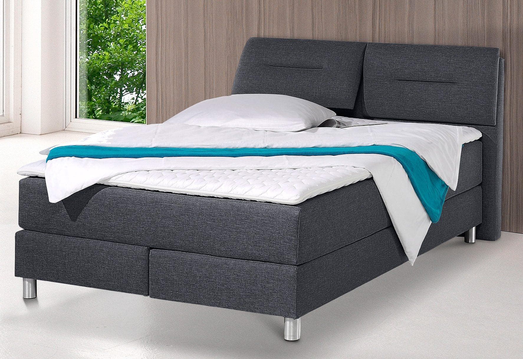 Boxspringbett MAINTAL Anthrazit 7-Zonen-Tonnentaschen-Federkernmatratze H3