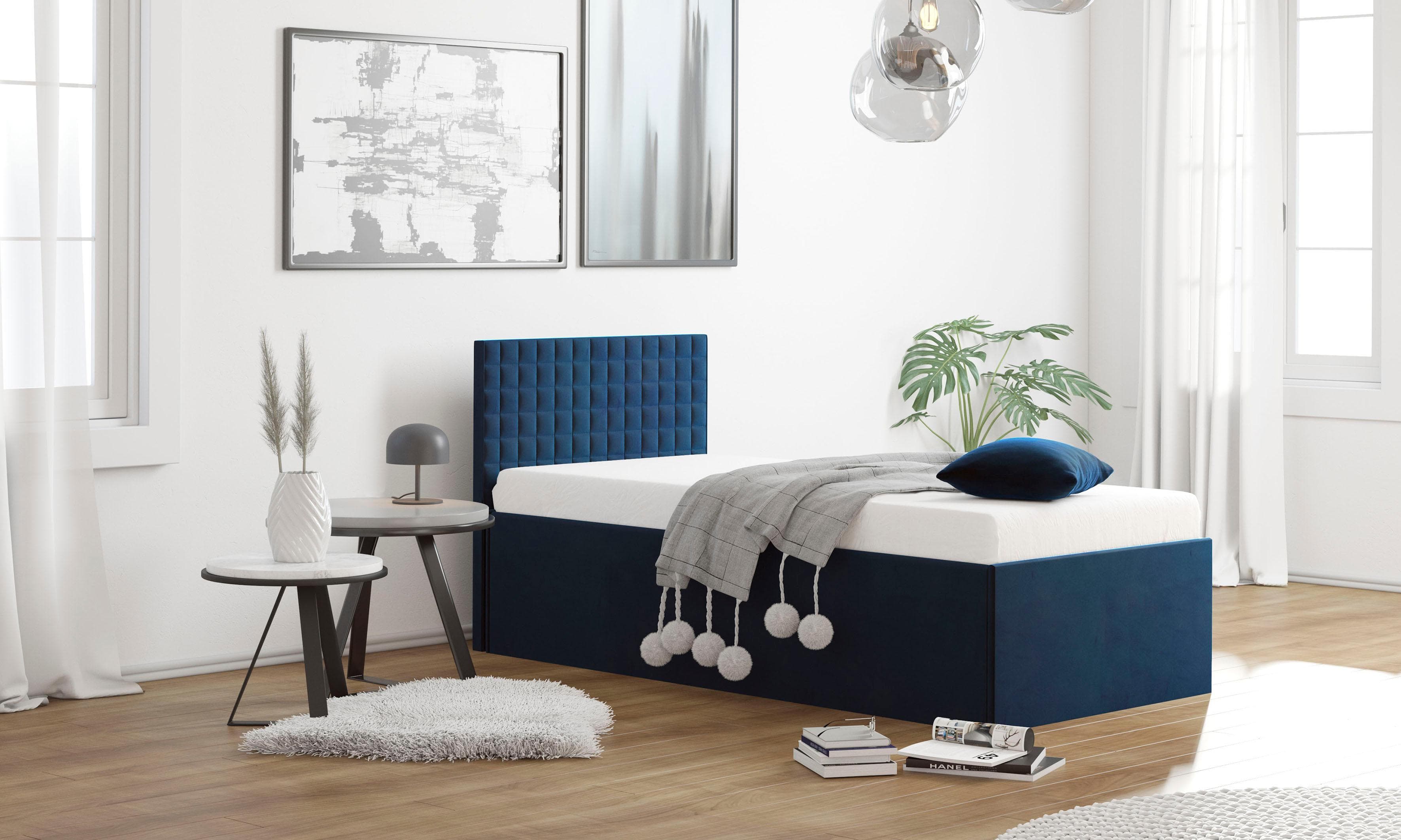 Westfalia Schlafkomfort Polsterbett Blau mit Bettkasten und Matratze