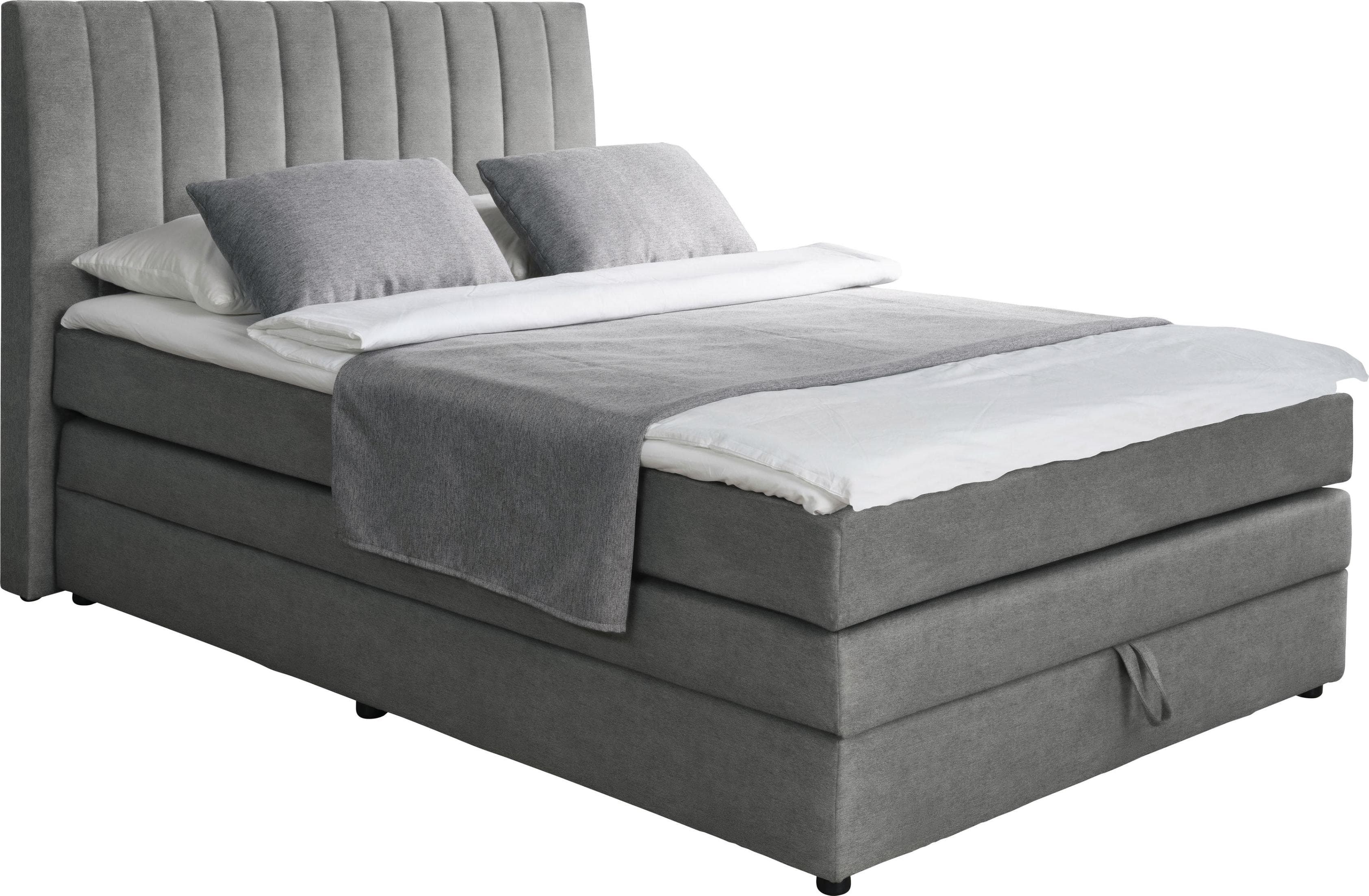 Boxspringbett ALINA Marvin Grau mit Bettkasten und Topper