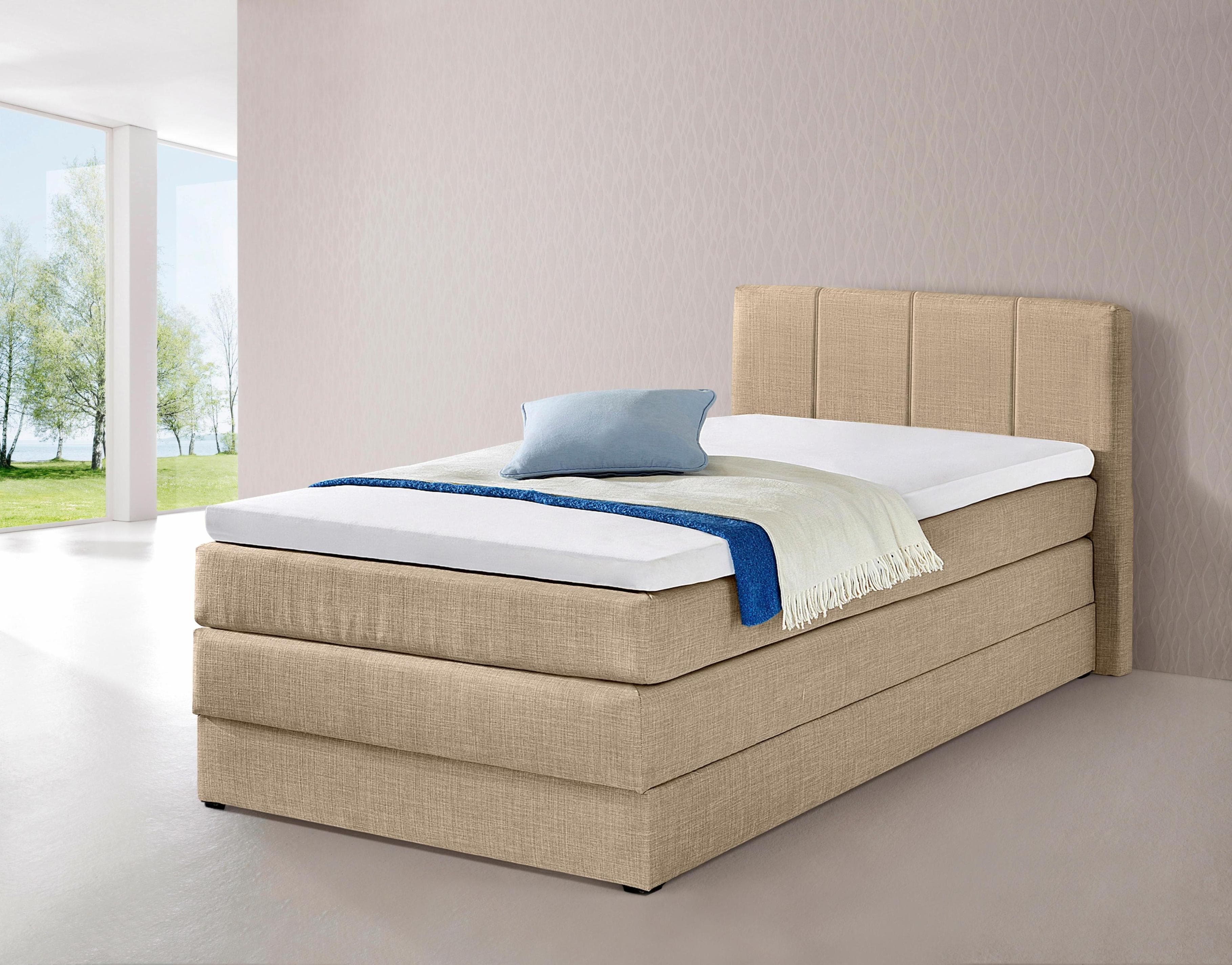 Hapo Boxspringbett Beige mit Bettkasten und hochstellbarem Kopfteil