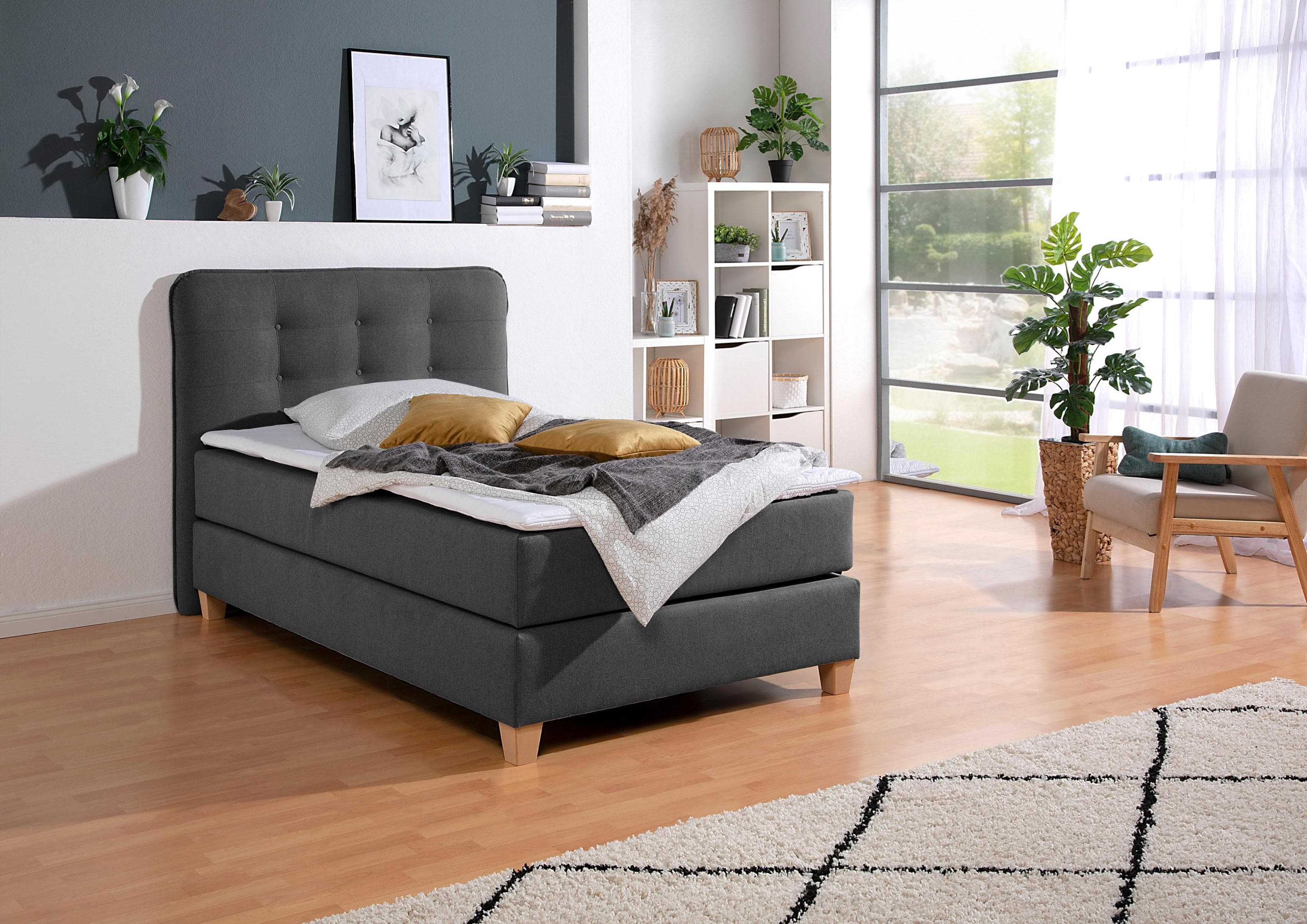 Boxspringbett HOME AFFAIRE Anthrazit mit Komfortschaum-Topper