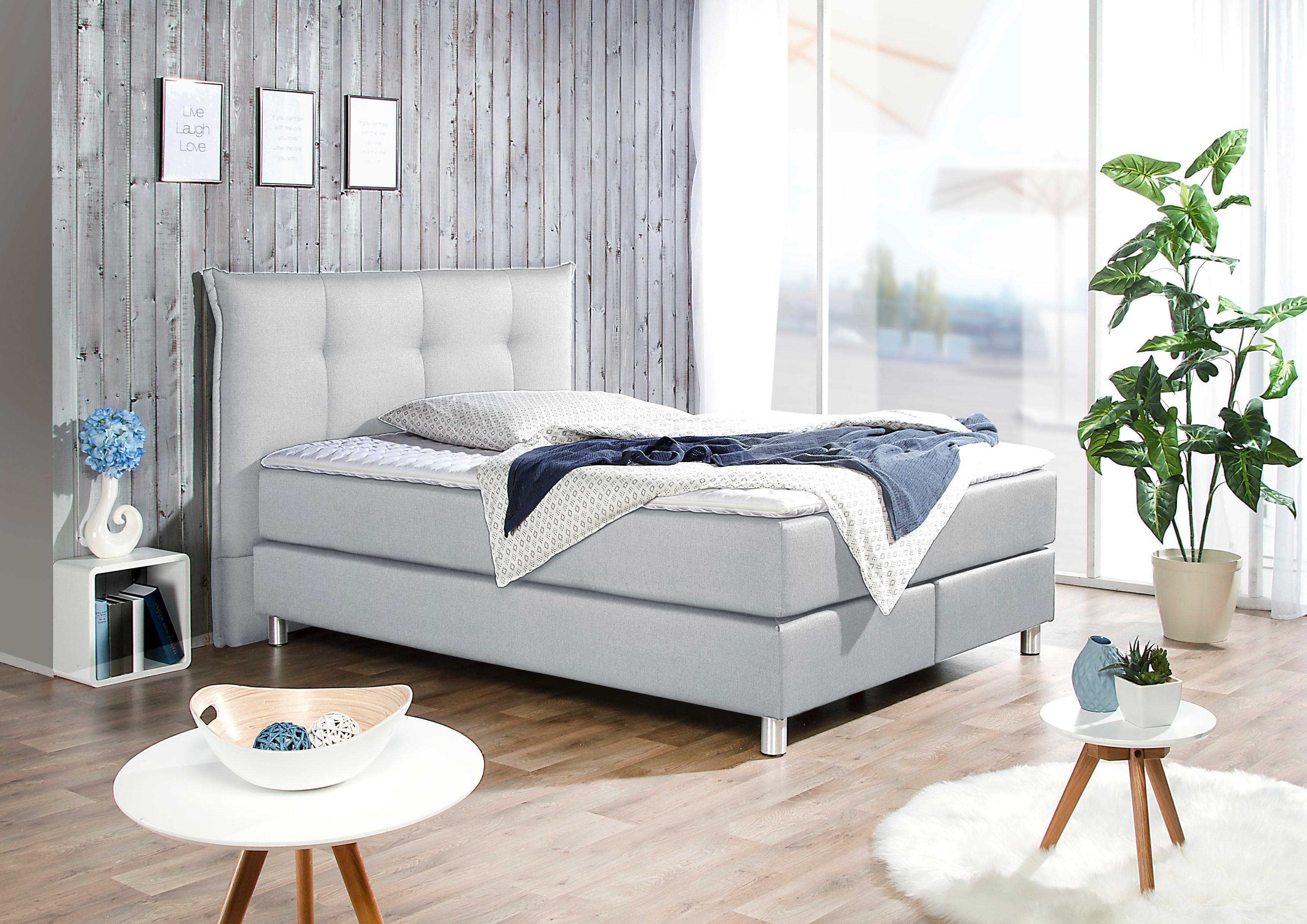 Boxspringbett MAINTAL hellgrau Tonnentaschen-Federkernmatratze H3