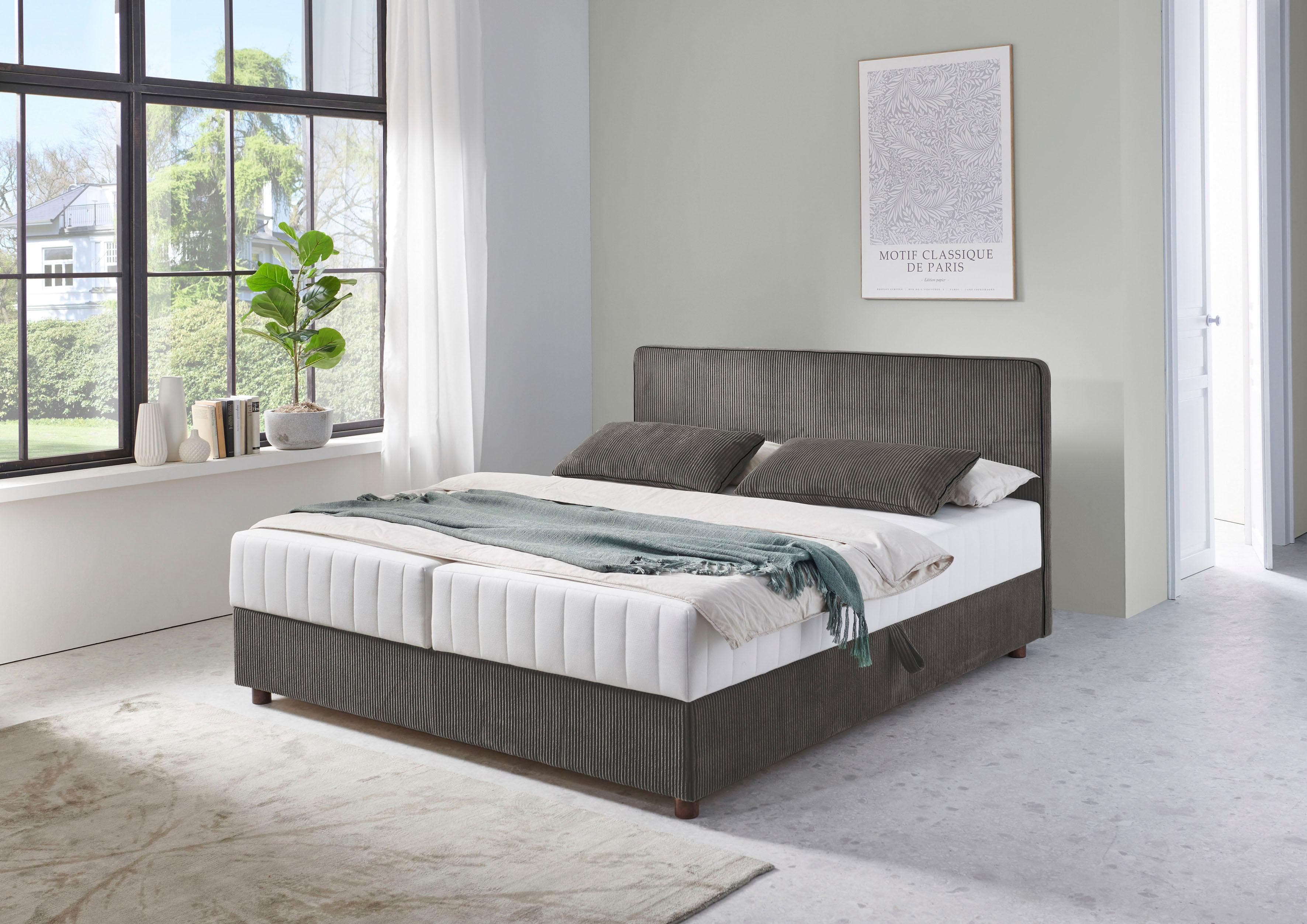 ATLANTIC HOME COLLECTION Bett Corinna Dunkelgrau mit Stauraum