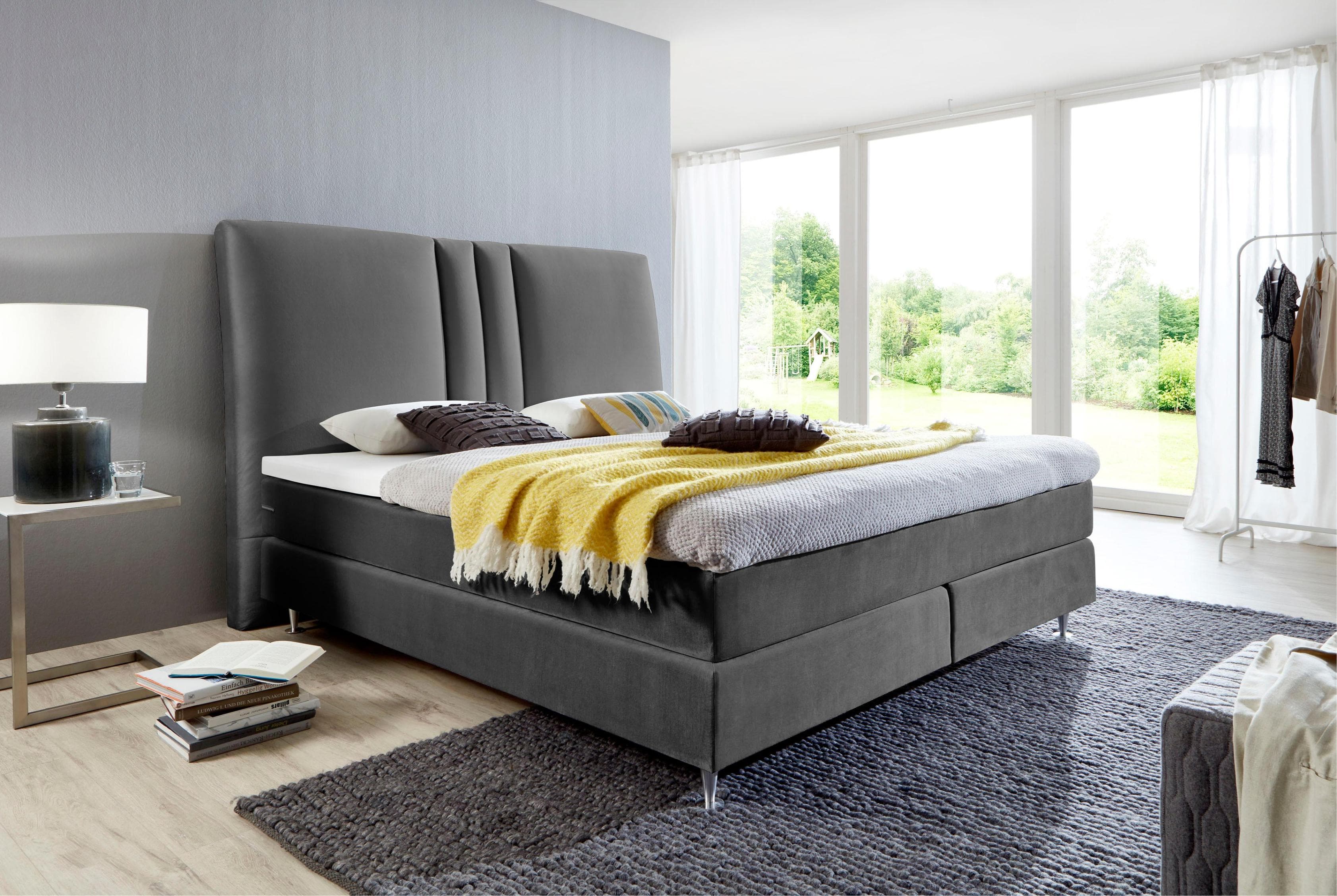 ATLANTIC HOME COLLECTION Boxspringbett Rita Dunkelgrau mit Topper