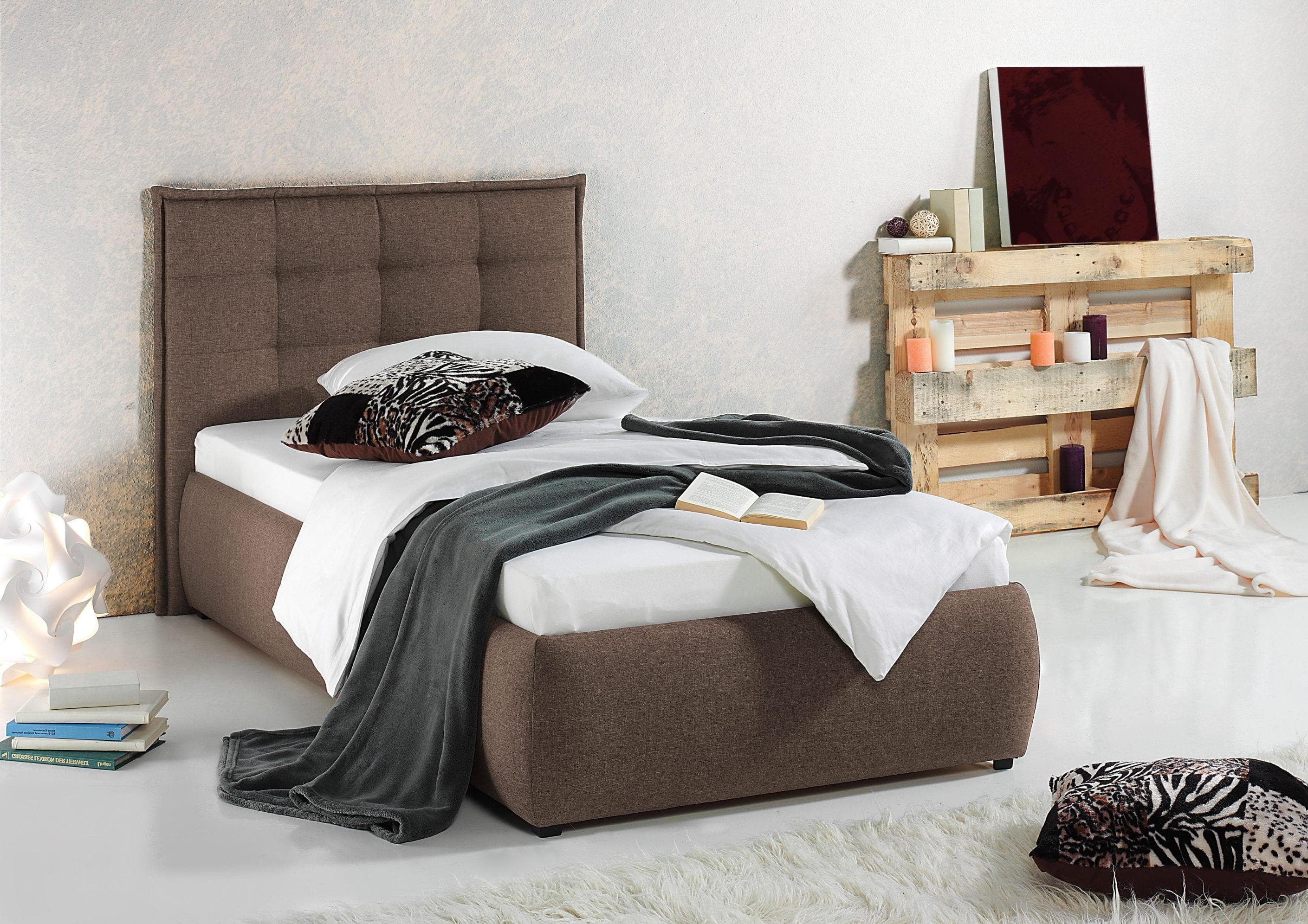 Polsterbett MAINTAL, olivbraun, Lattenrost, Bonnell-Federkernmatratze